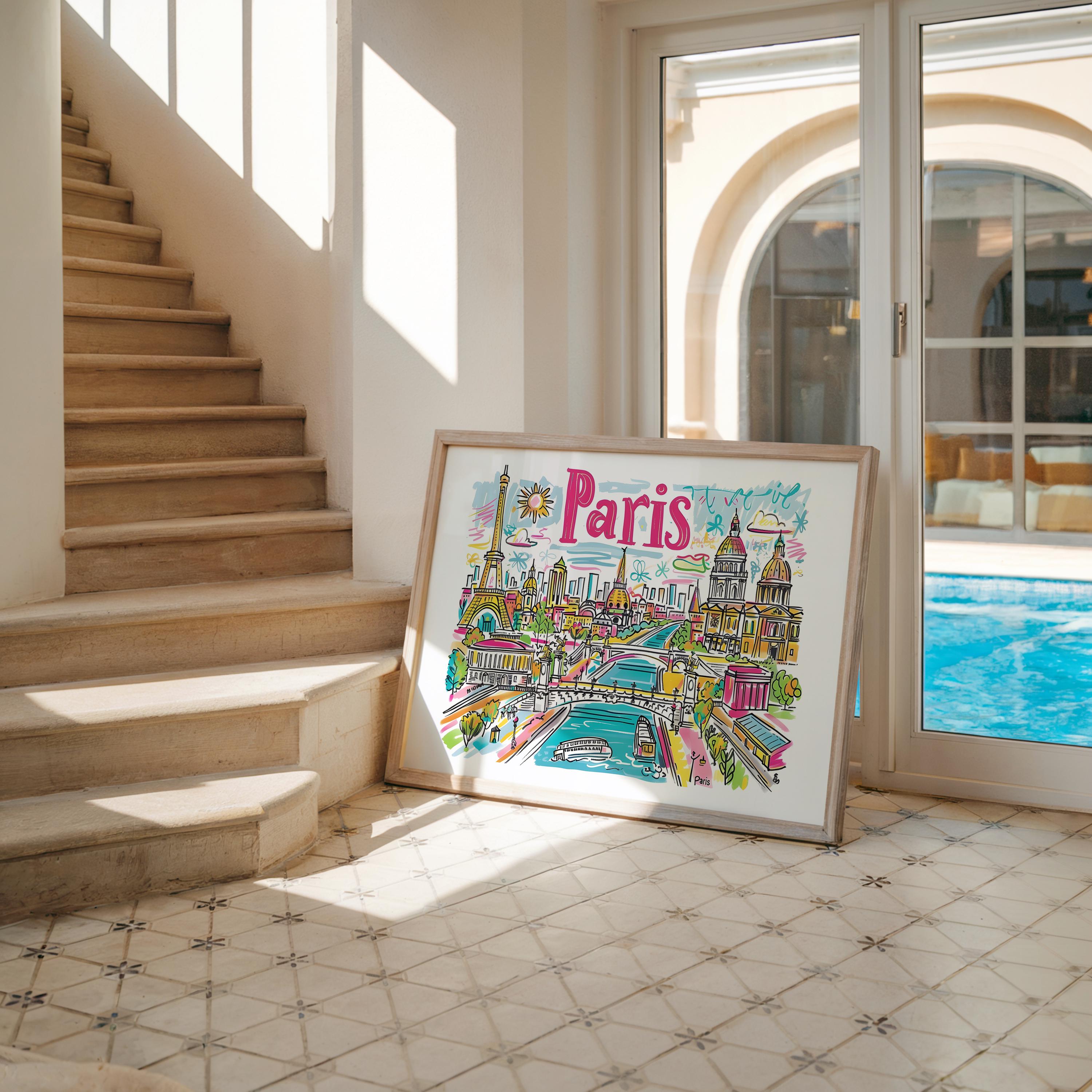 Paris France Poster | Colorful Cityscape Art Print wall art print, modern home decor, unframed artwork by Nomad & Nest