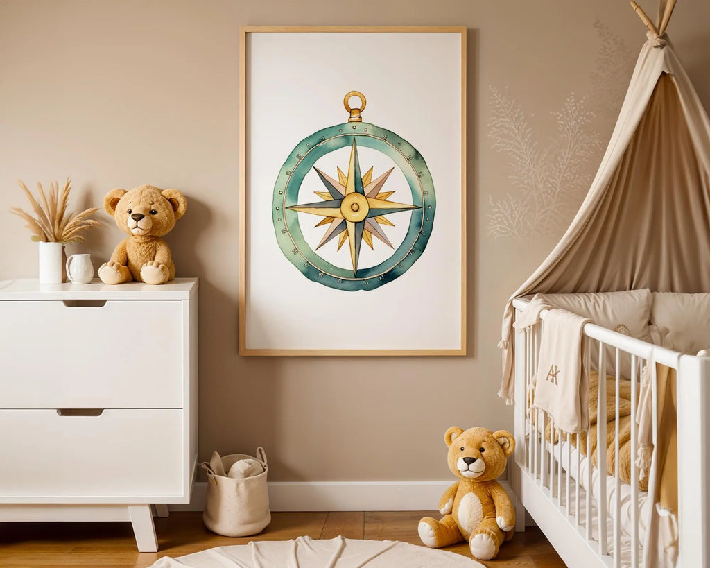 Playroom Ideas | Compass Rose Nursery Wall Art Explorer Adventure Print wall art print, modern home decor, unframed artwork by Nomad & Nest