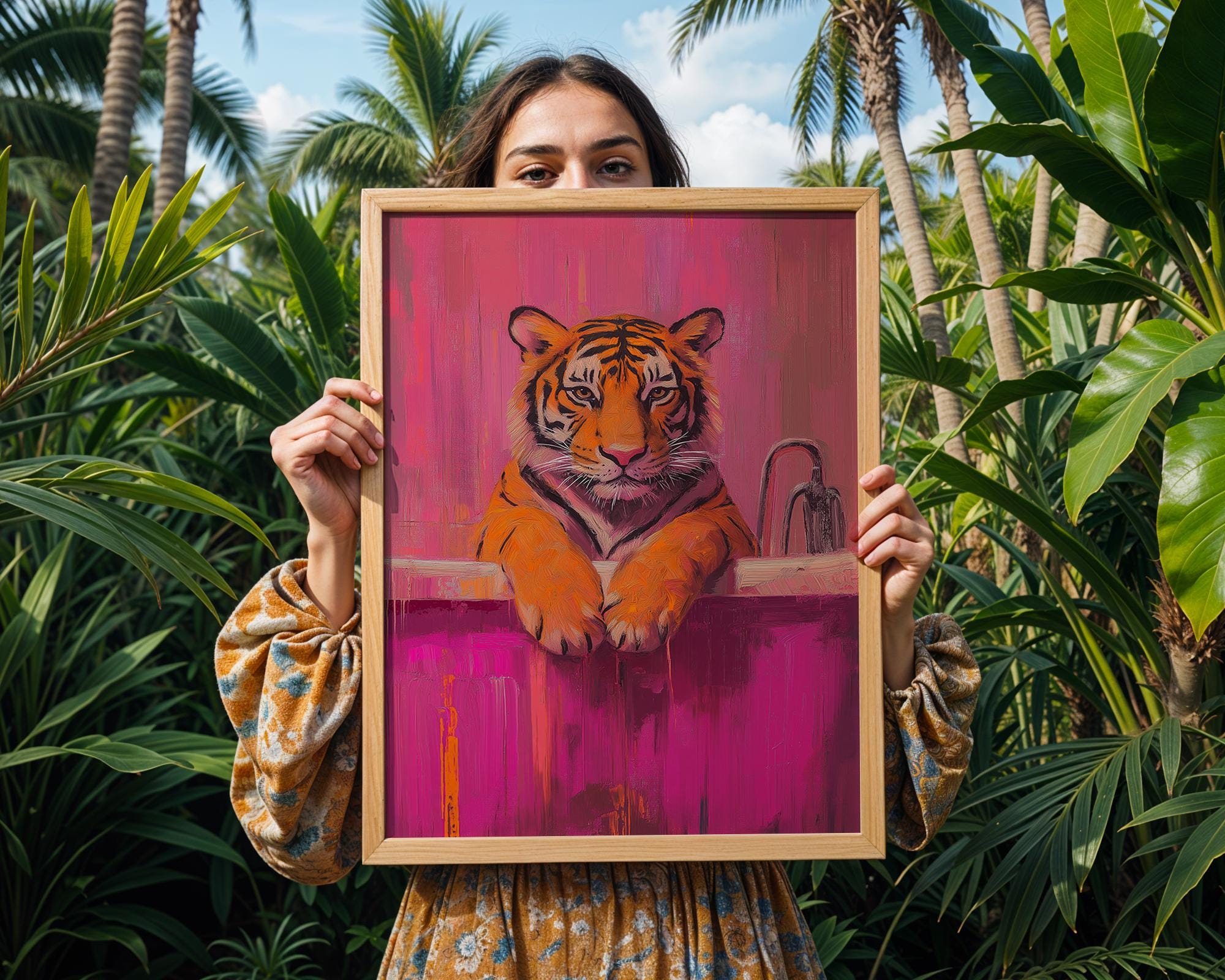 Tiger in Bathtub Print | Modern Maximalist Bathroom Wall Art wall art print, modern home decor, unframed artwork by Nomad & Nest