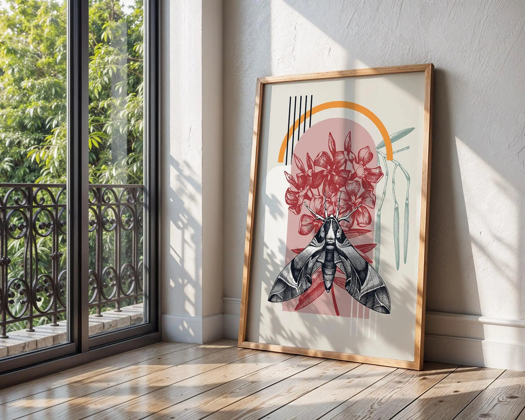 Botanical Moth Art Print | Vintage Insect, Floral Illustration wall art print, modern home decor, unframed artwork by Nomad & Nest