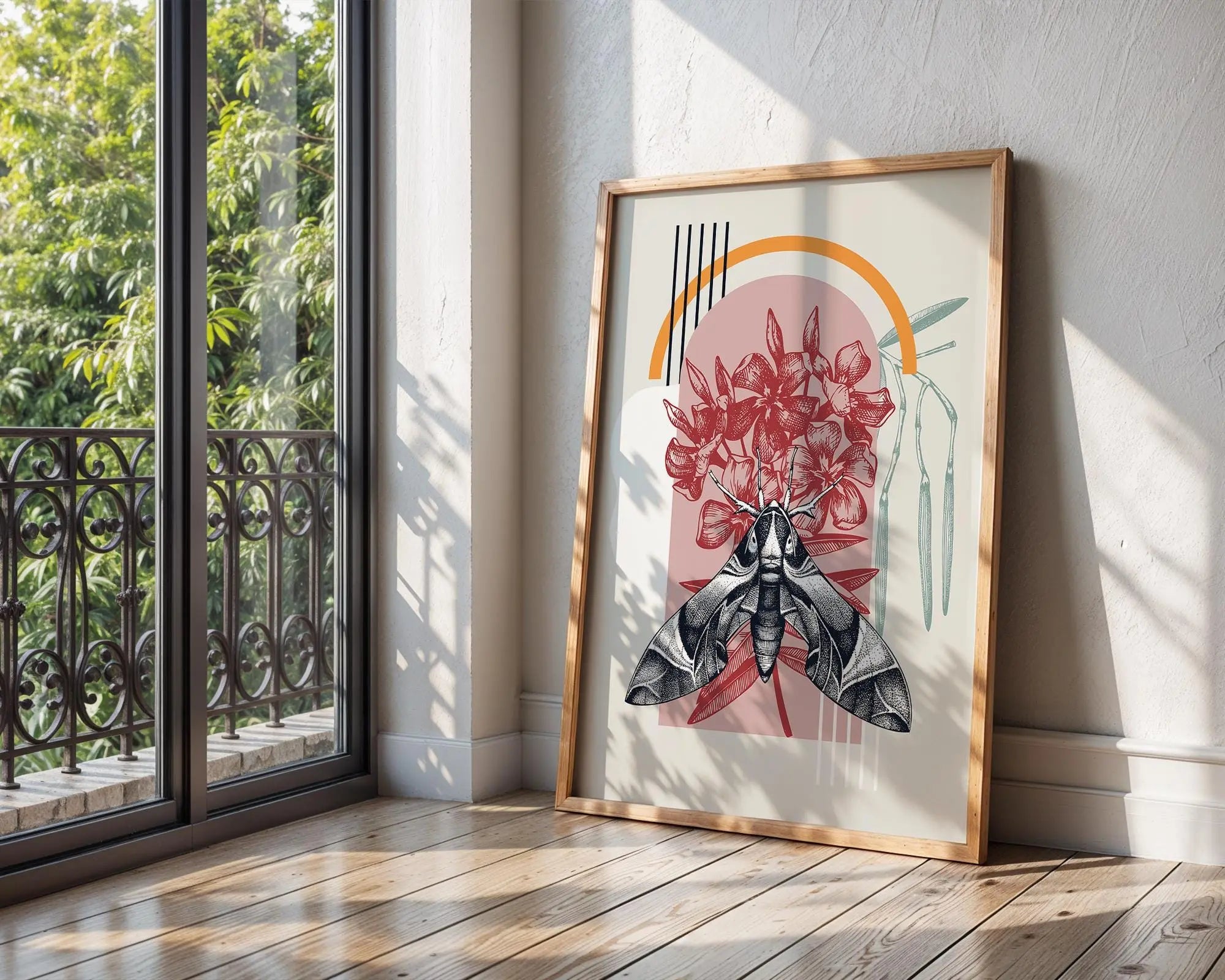 Botanical Moth Art Print | Vintage Insect, Floral Illustration wall art print, modern home decor, unframed artwork by Nomad & Nest
