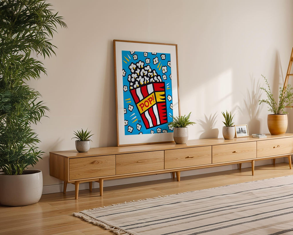 Modern Pop Art | Popcorn Print | Retro Movie Night Decor wall art print, modern home decor, unframed artwork by Nomad & Nest