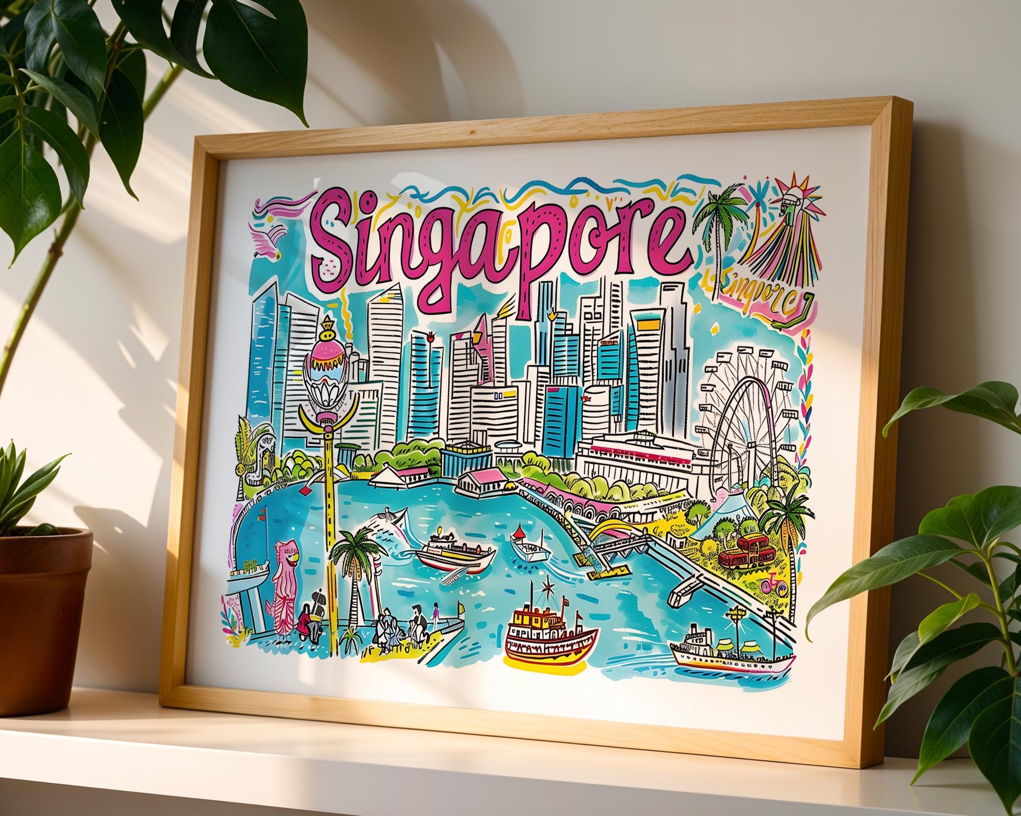 Singapore Cityscape Poster | Colorful Travel Art Print wall art print, modern home decor, unframed artwork by Nomad & Nest