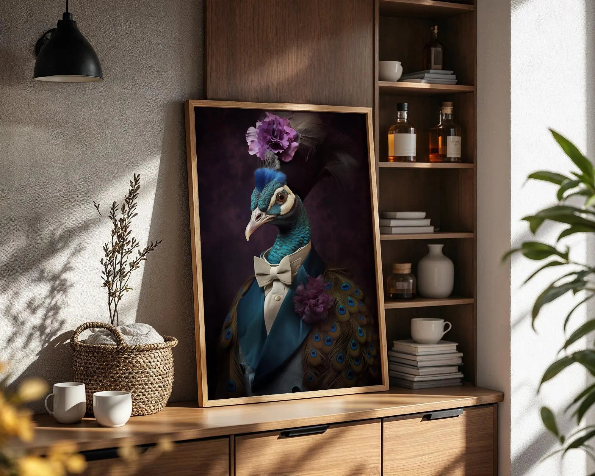 Dapper Peacock Portrait Print | Teal Animal Wall Art wall art print, modern home decor, unframed artwork by Nomad & Nest