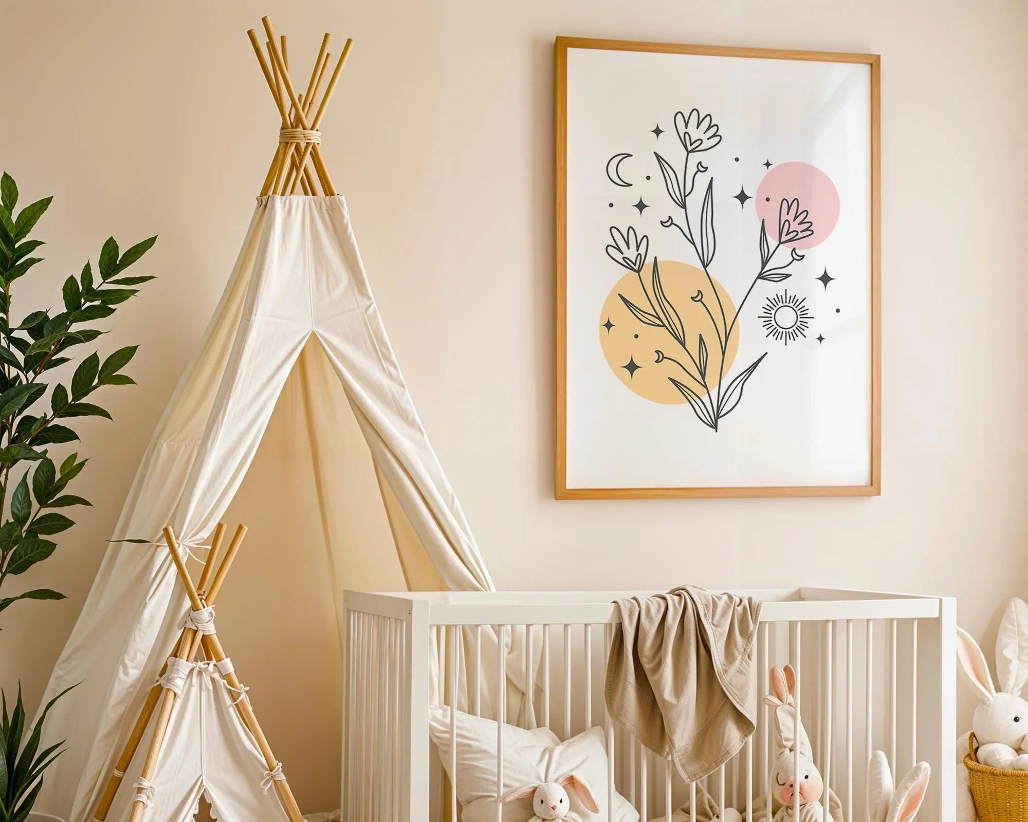 Playroom Ideas | Boho Floral Nursery Wall Art | Sun Moon Botanical Illustration wall art print, modern home decor, unframed artwork by Nomad & Nest