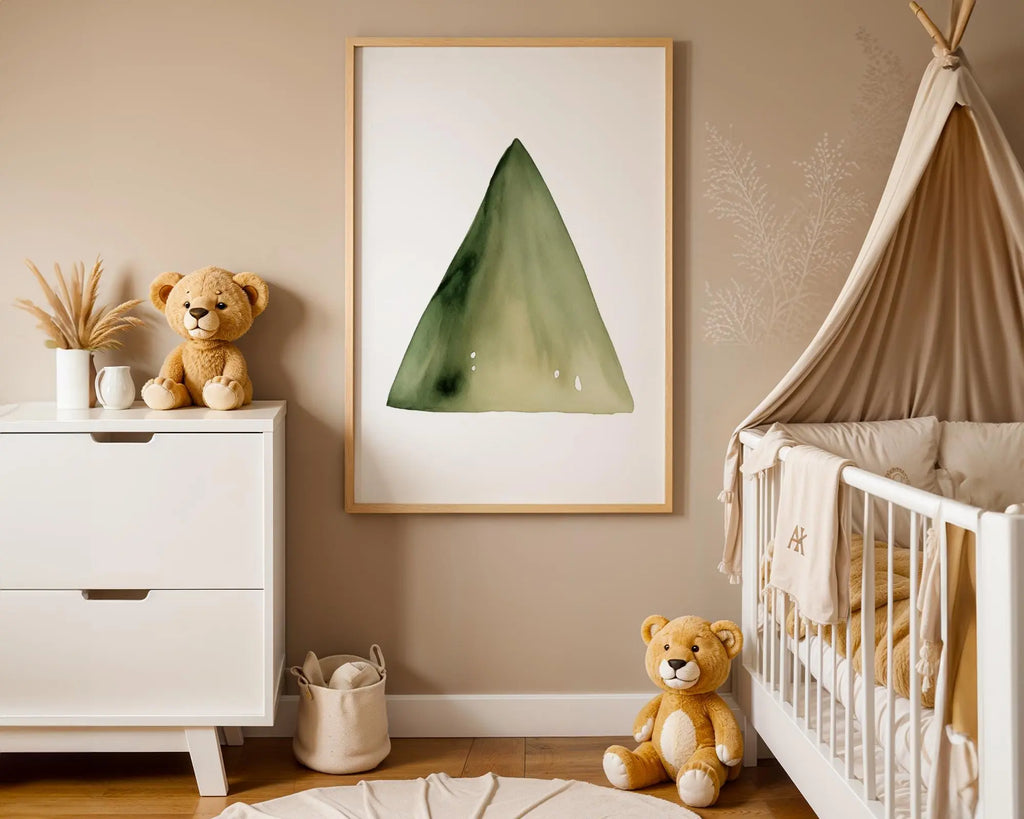 Playroom Ideas | Minimal Green Mountain Nursery Wall Art Adventure Decor wall art print, modern home decor, unframed artwork by Nomad & Nest