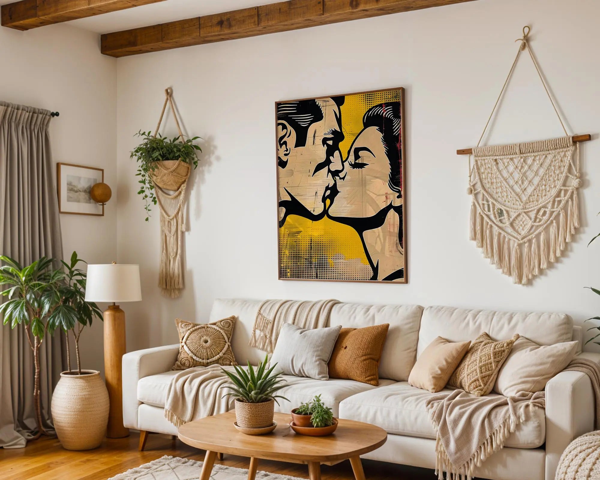 Modern Pop Art | Retro  Kiss Print | Yellow and Black Comic Book Style wall art print, modern home decor, unframed artwork by Nomad & Nest