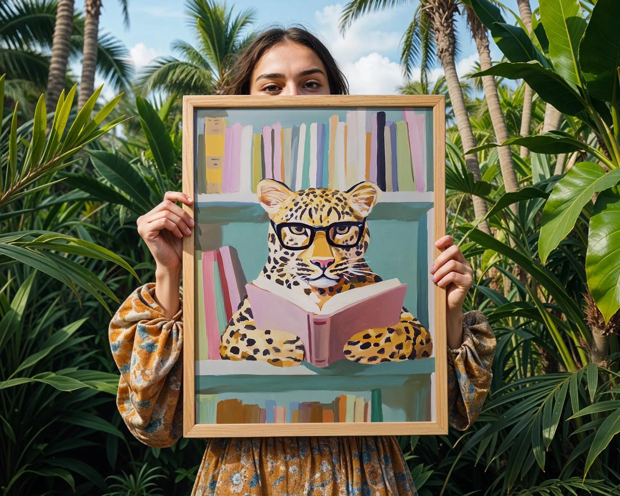 Leopard Reading Book Print | Whimsical Animal Wall Art wall art print, modern home decor, unframed artwork by Nomad & Nest