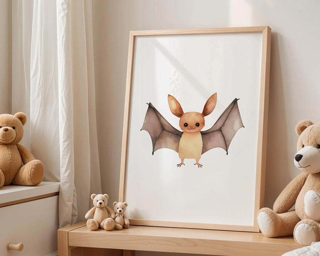 Playroom Ideas | Bat Nursery Wall Art | Woodland Animal Baby Illustration wall art print, modern home decor, unframed artwork by Nomad & Nest