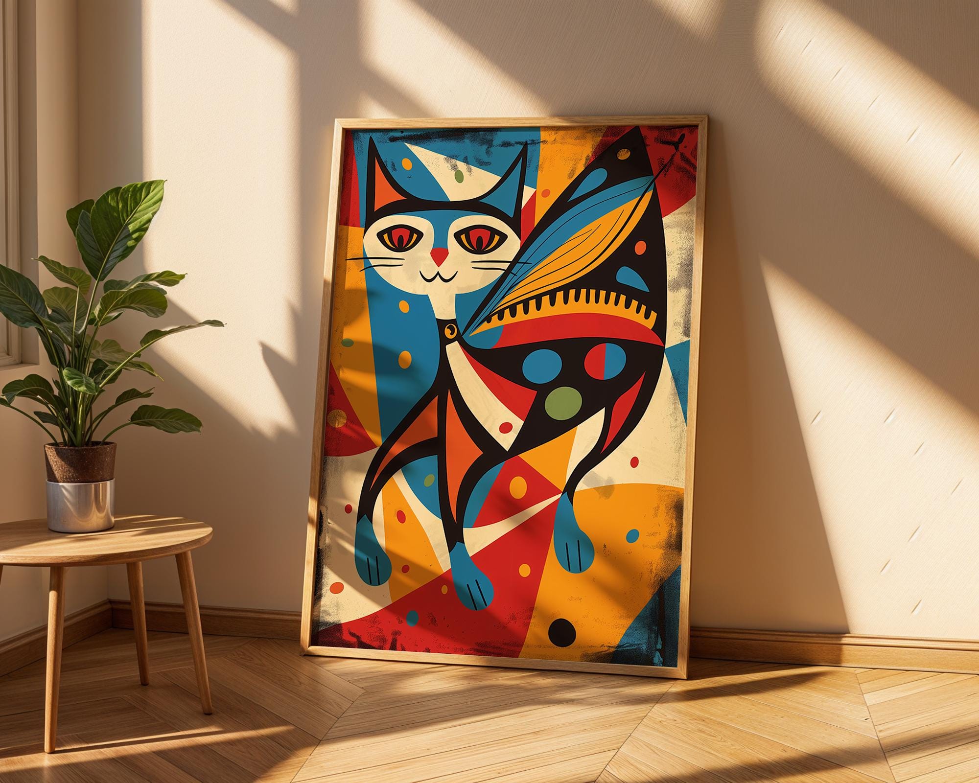 Abstract Cat Butterfly Wings Print | Retro Modern Feline Wall Art wall art print, modern home decor, unframed artwork by Nomad & Nest