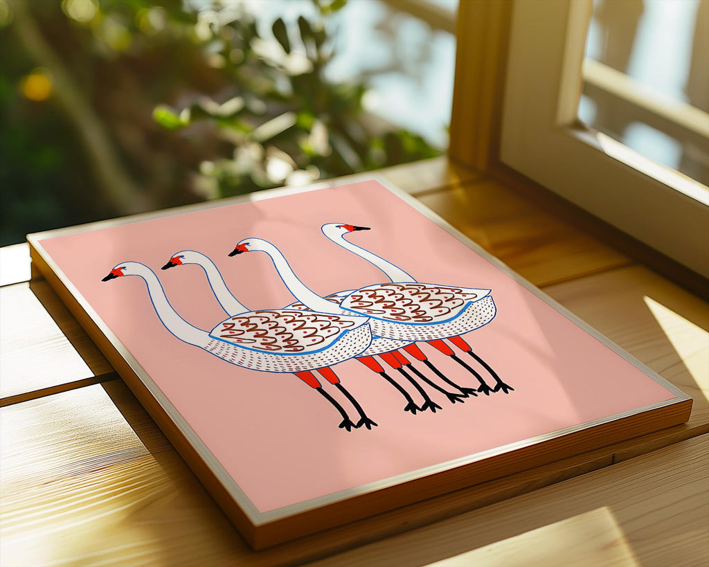 Nordic Goose Art Print | Minimalist Pink Bird Illustration wall art print, modern home decor, unframed artwork by Nomad & Nest