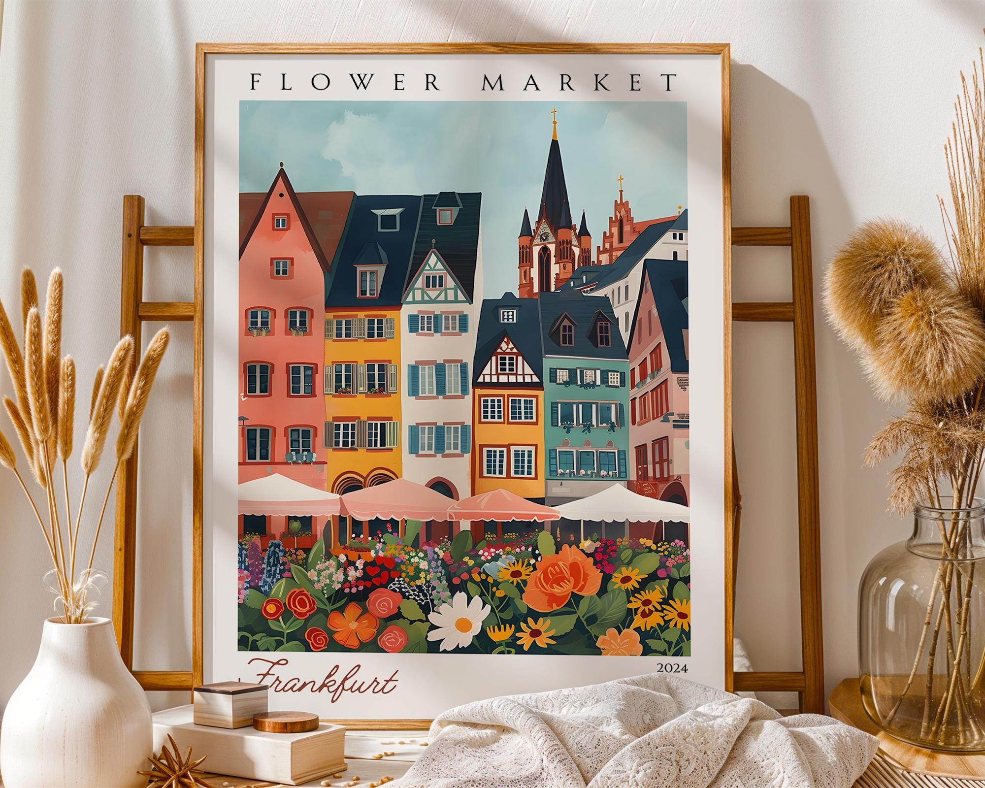 Frankfurt Flower Market Print | Vintage German Travel Poster wall art print, modern home decor, unframed artwork by Nomad & Nest