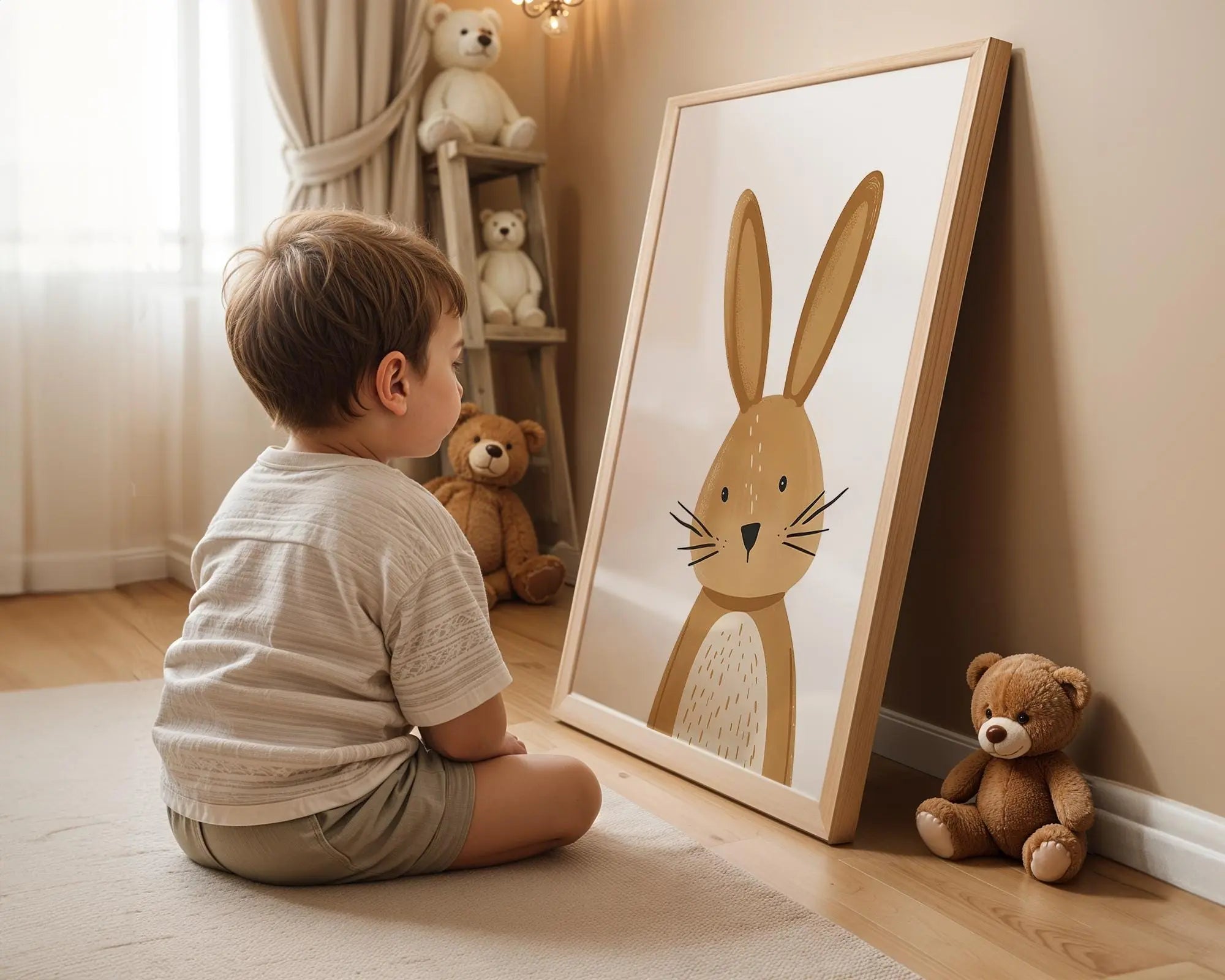 Playroom Ideas | Gentle Bunny Nursery Wall Art | Woodland Baby Room Print wall art print, modern home decor, unframed artwork by Nomad & Nest