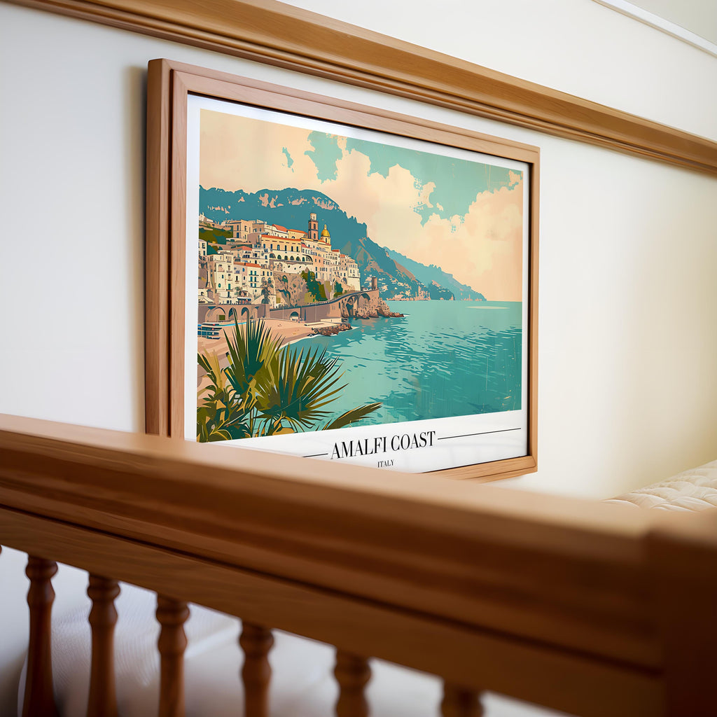 Amalfi Coast Italy Travel Poster | Retro Mediterranean Coastal Print wall art print, modern home decor, unframed artwork by Nomad & Nest
