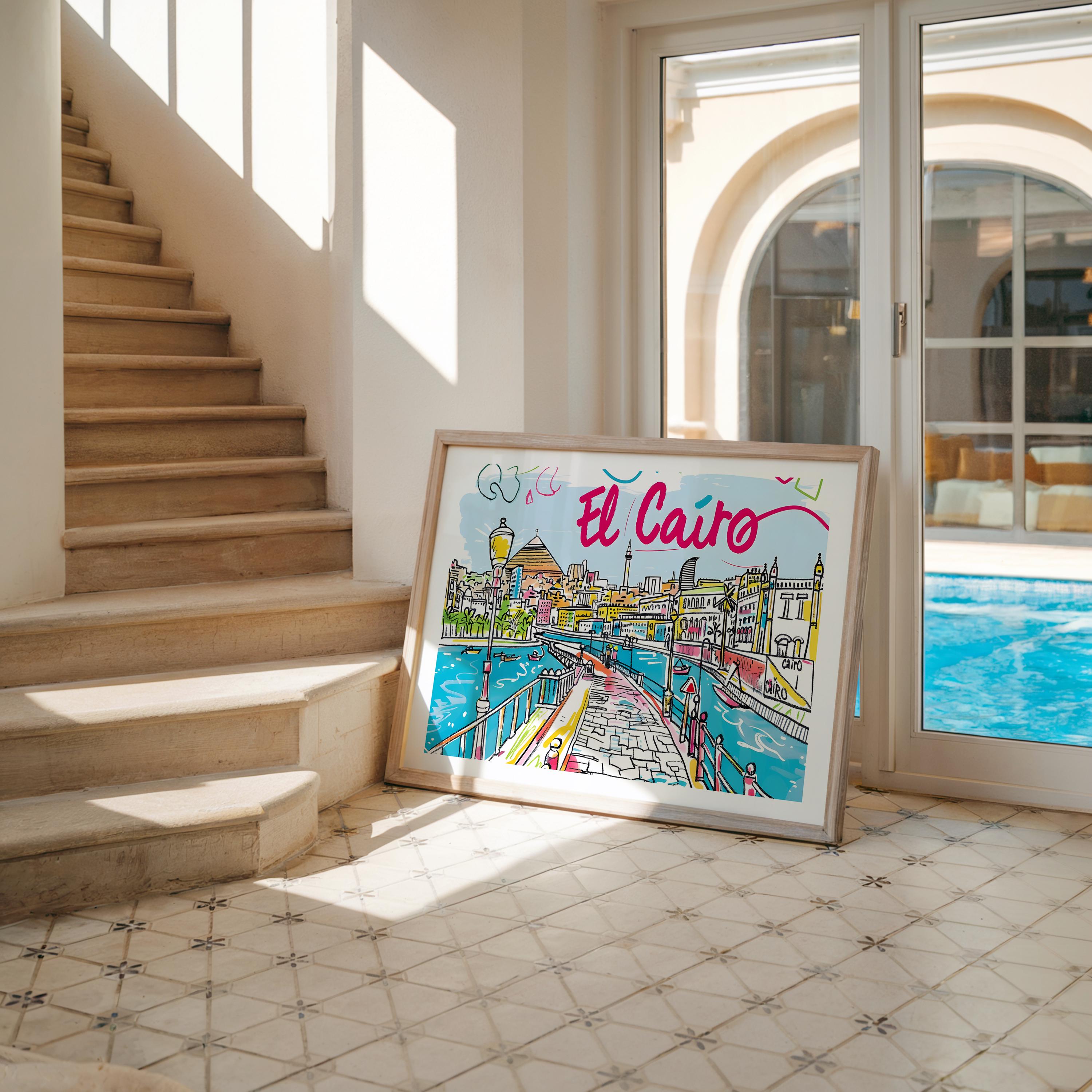 Cairo Egypt Travel Poster | Quirky Cityscape Art Print wall art print, modern home decor, unframed artwork by Nomad & Nest