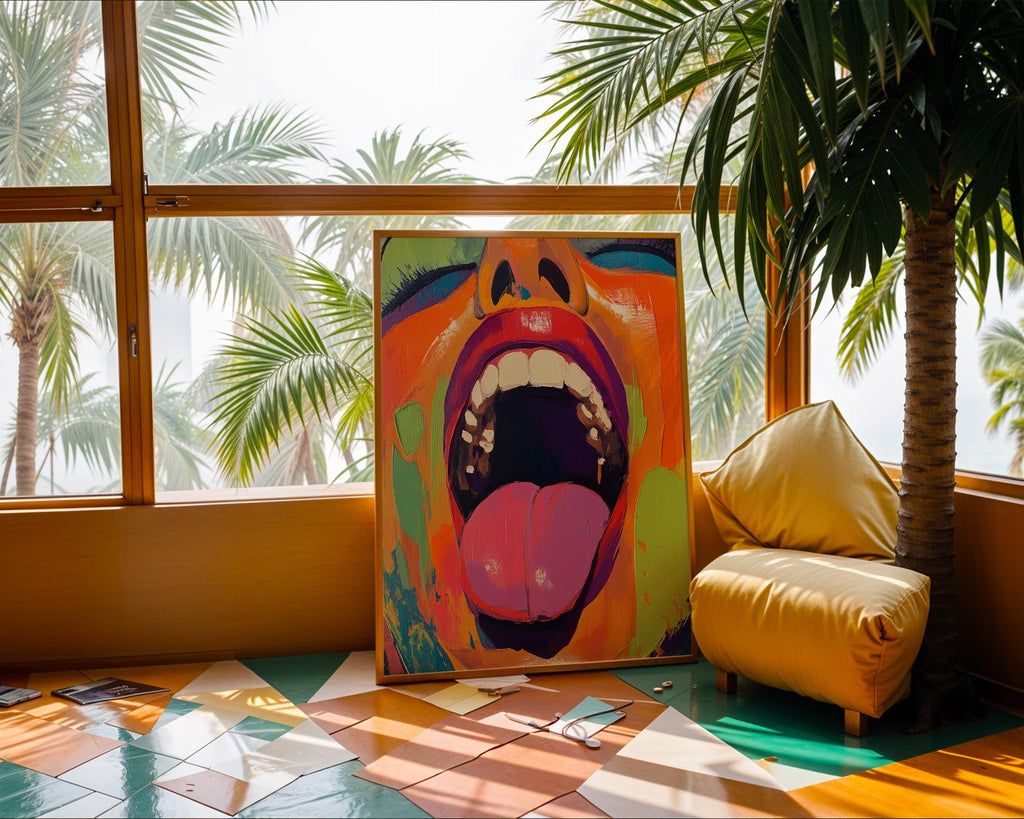 Mouth Pop Art Print | Neon Tongue Canvas Poster wall art print, modern home decor, unframed artwork by Nomad & Nest