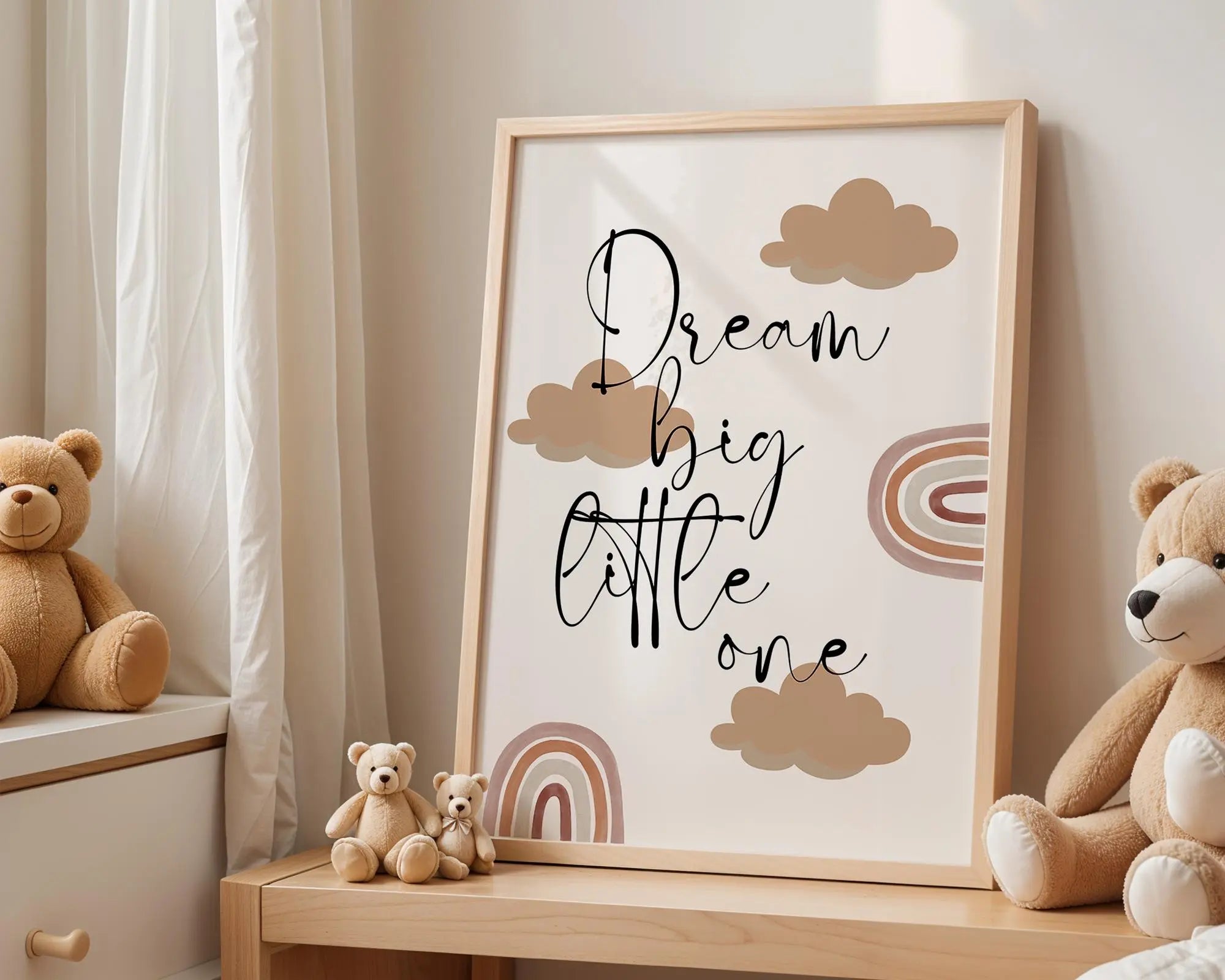Playroom Ideas | Dream Big Little One Nursery Wall Art | Boho Rainbow Quote Print wall art print, modern home decor, unframed artwork by Nomad & Nest