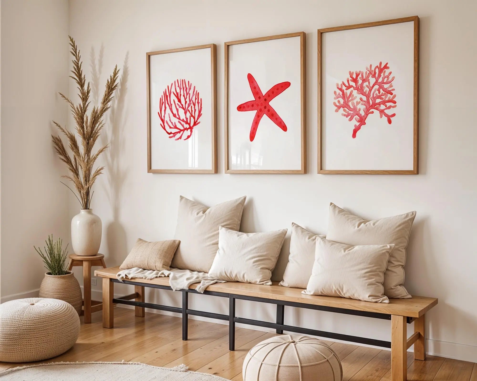 Colourful Prints | Coastal Coral & Starfish Art Prints, Beach House Set of 3 wall art print, modern home decor, unframed artwork by Nomad & Nest