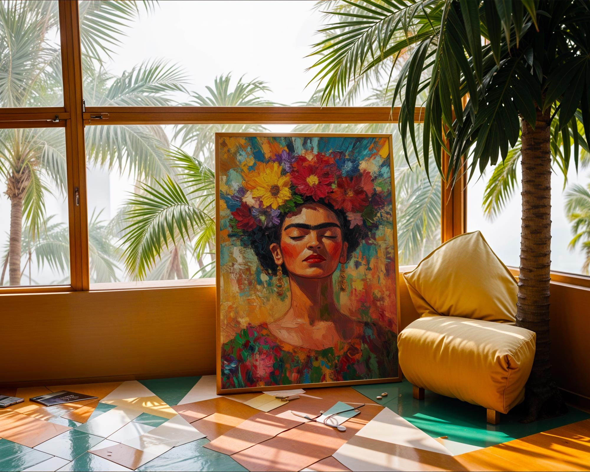 Frida Kahlo Floral Portrait Print | Vibrant Impressionist Wall Art wall art print, modern home decor, unframed artwork by Nomad & Nest
