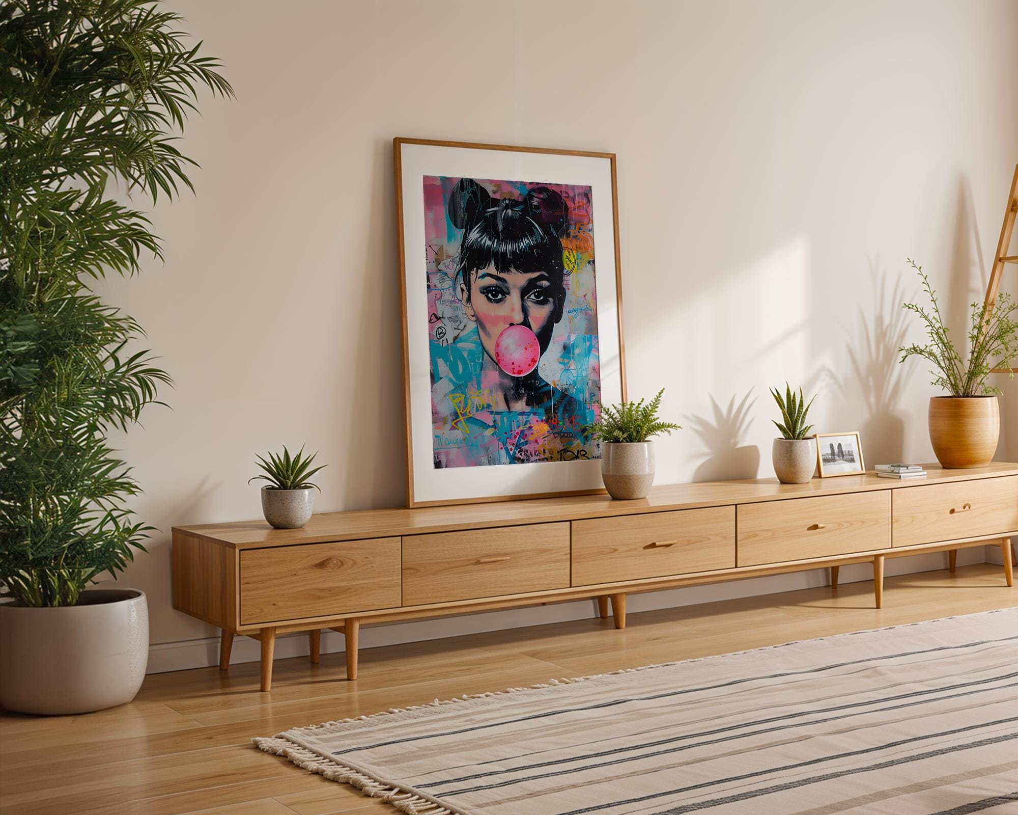 Modern Pop Art | Audrey Hepburn Bubblegum Print | Neon Graffiti wall art print, modern home decor, unframed artwork by Nomad & Nest