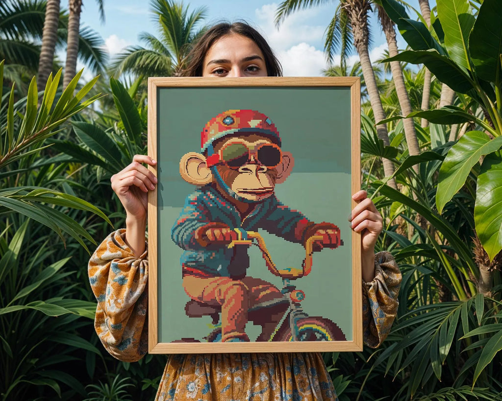 Monkey Riding Bicycle Art Print | Retro Whimsical Illustration wall art print, modern home decor, unframed artwork by Nomad & Nest