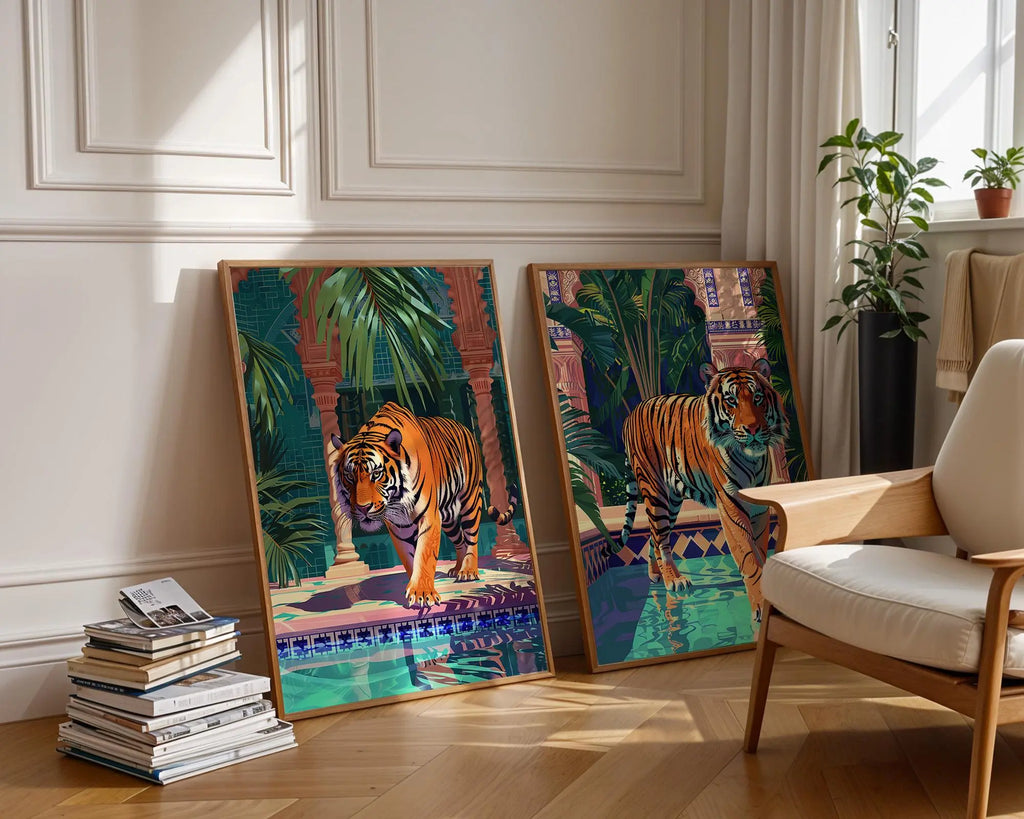 Colourful Prints | Jungle Tiger Art Prints Set – Tropical Summer Decor wall art print, modern home decor, unframed artwork by Nomad & Nest