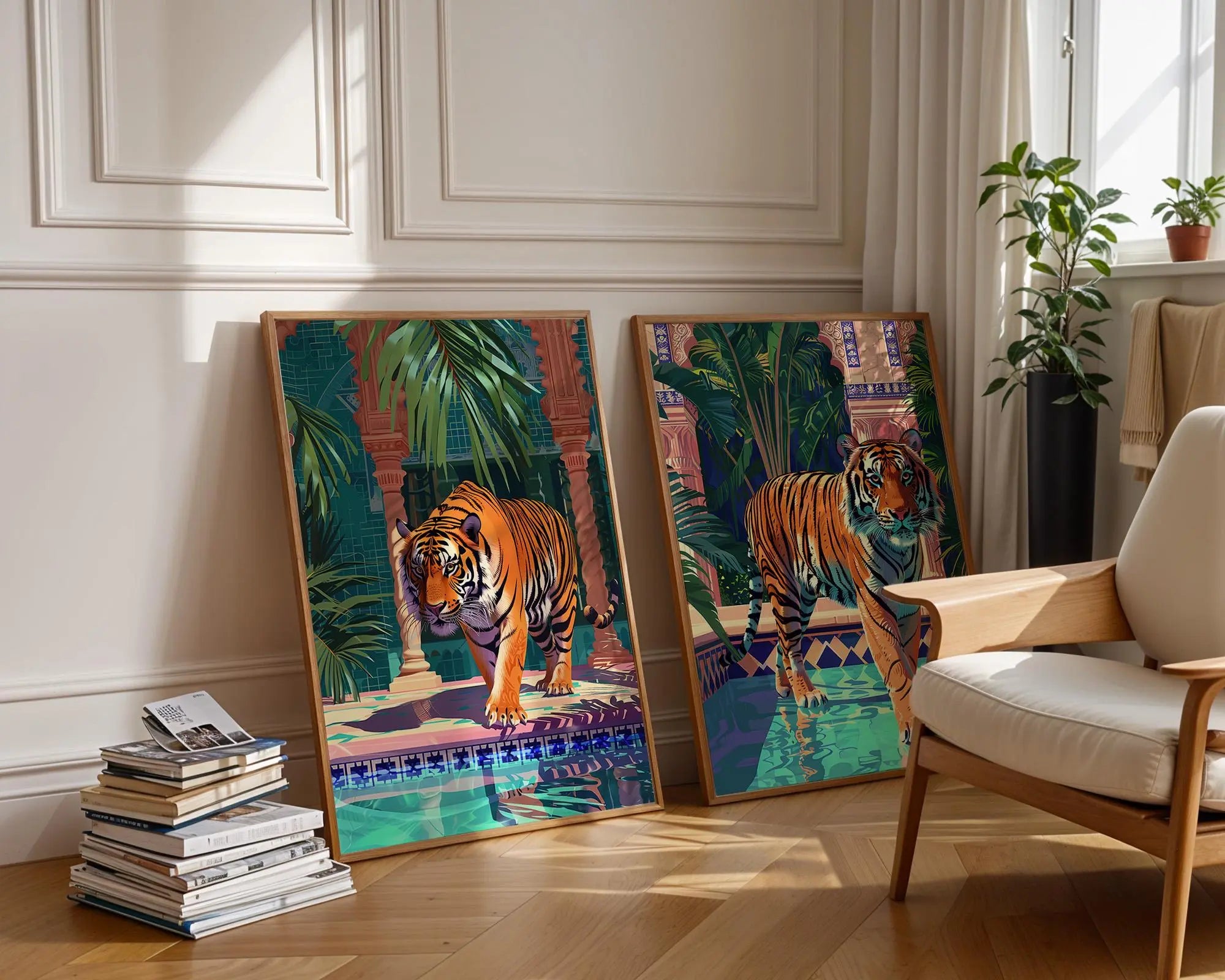 Colourful Prints | Jungle Tiger Art Prints Set – Tropical Summer Decor wall art print, modern home decor, unframed artwork by Nomad & Nest