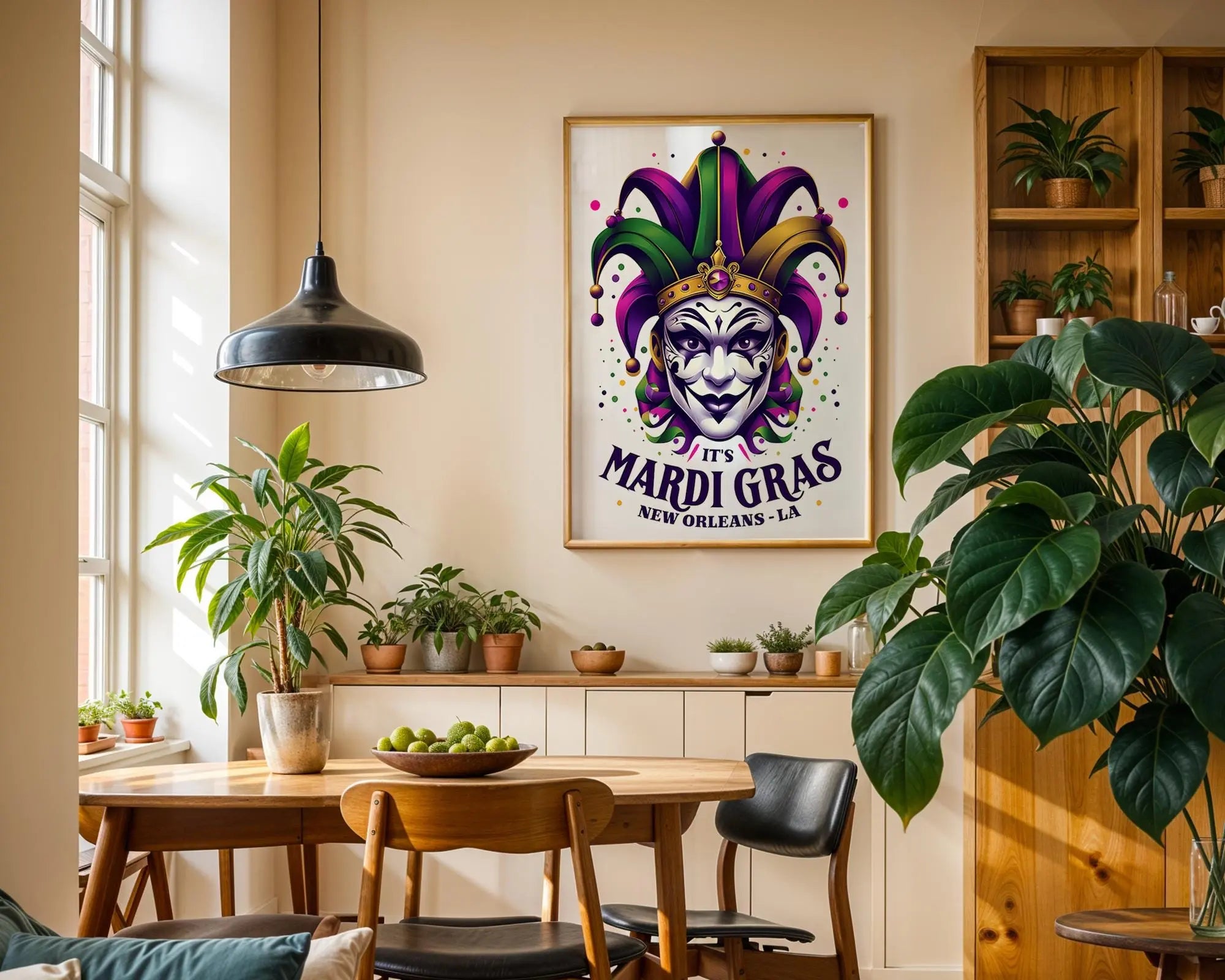 Positive Emotion | Mardi Gras Wall Art | Jester Mask Illustration | New Orleans Carnival Poster wall art print, modern home decor, unframed artwork by Nomad & Nest