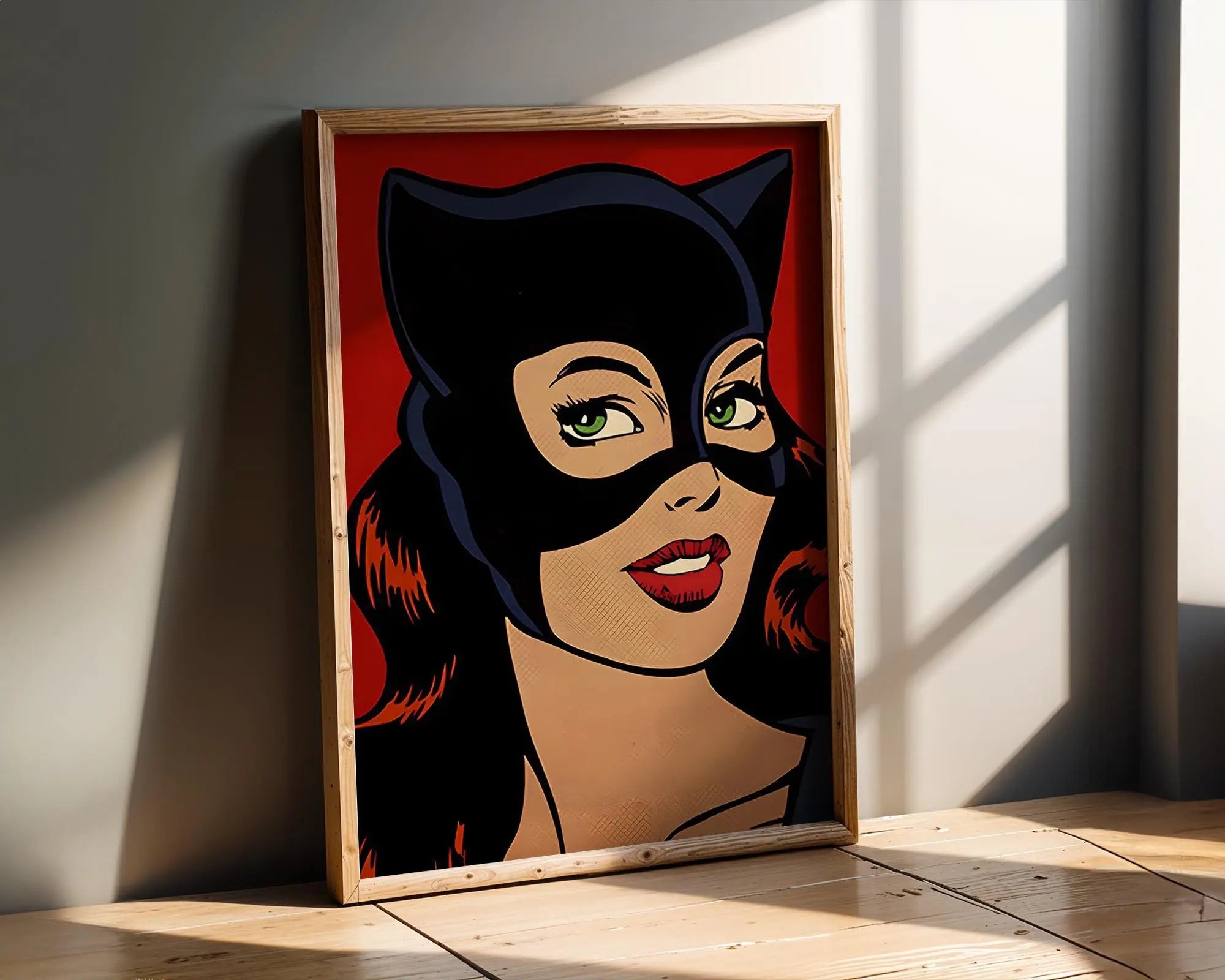 Modern Pop Art | Retro Catwoman  Print | Red & Black Comic Book Poster wall art print, modern home decor, unframed artwork by Nomad & Nest