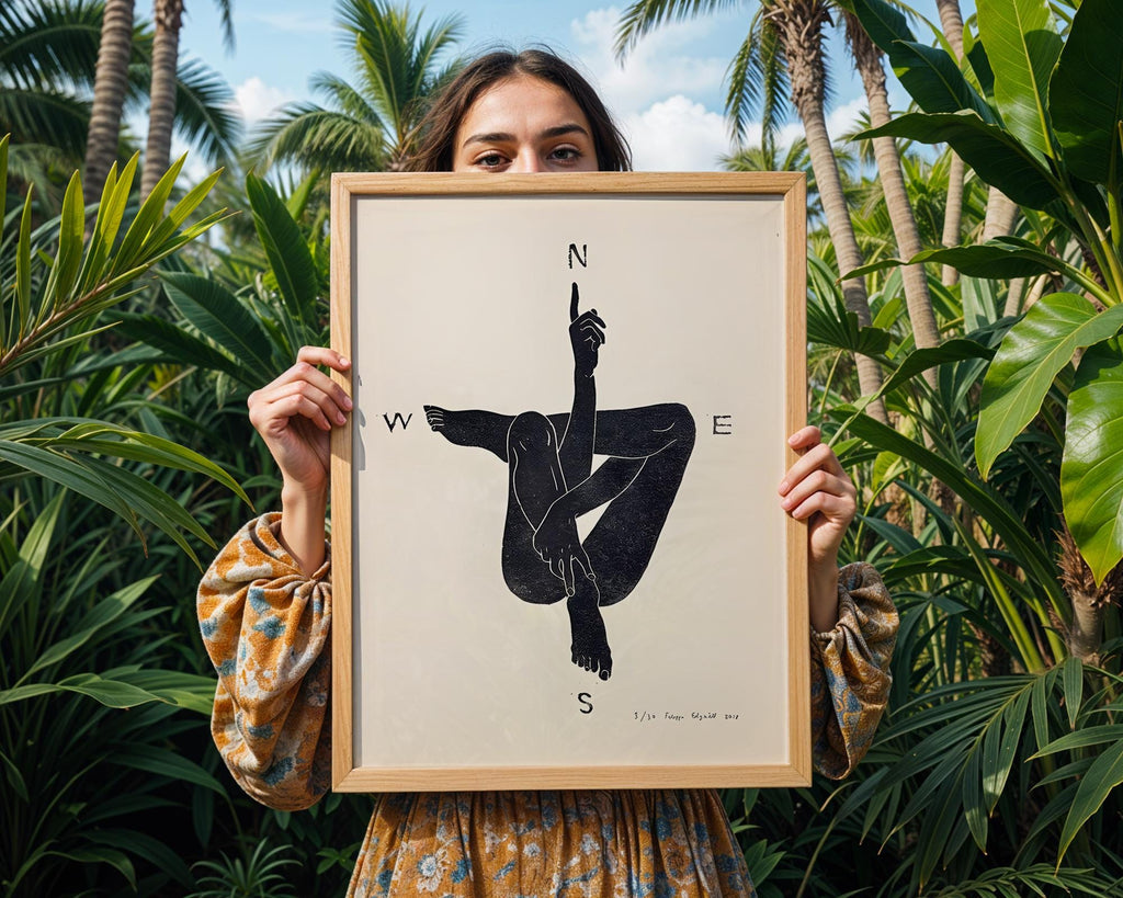Minimalist Compass Nude Art Print | Abstract Figure Line Poster wall art print, modern home decor, unframed artwork by Nomad & Nest