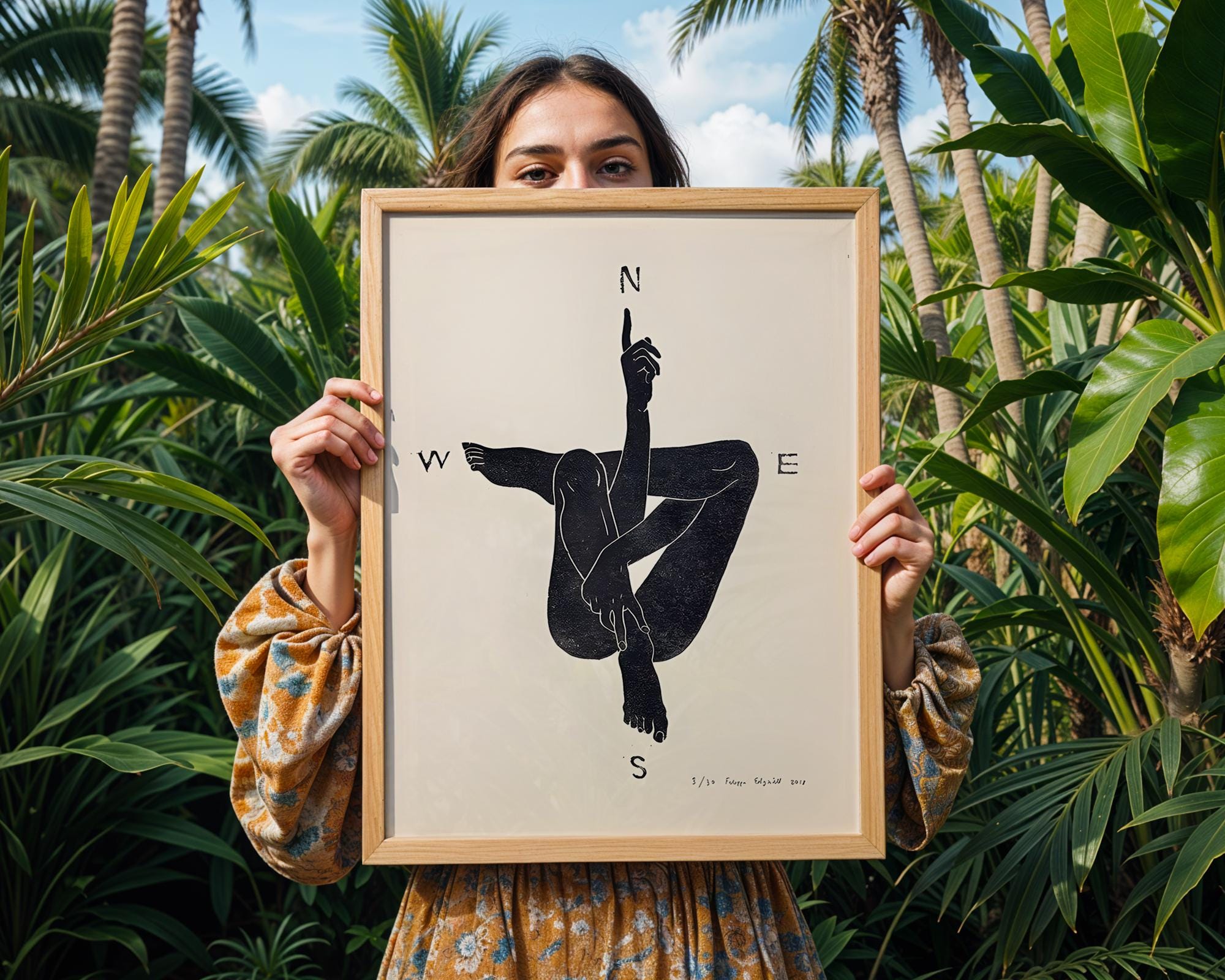 Minimalist Compass Nude Art Print | Abstract Figure Line Poster wall art print, modern home decor, unframed artwork by Nomad & Nest