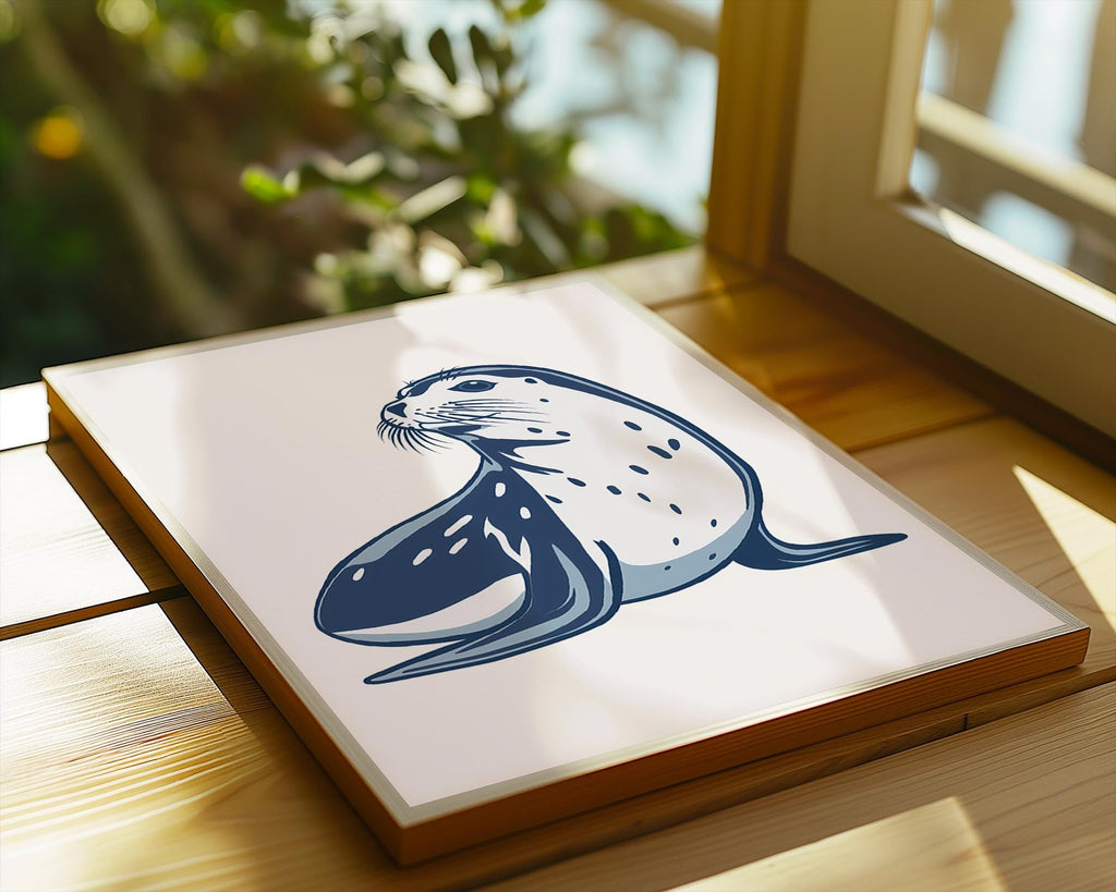Blue Seal Art Print, Coastal Nursery Decor, Marine Animal Poster wall art print, modern home decor, unframed artwork by Nomad & Nest