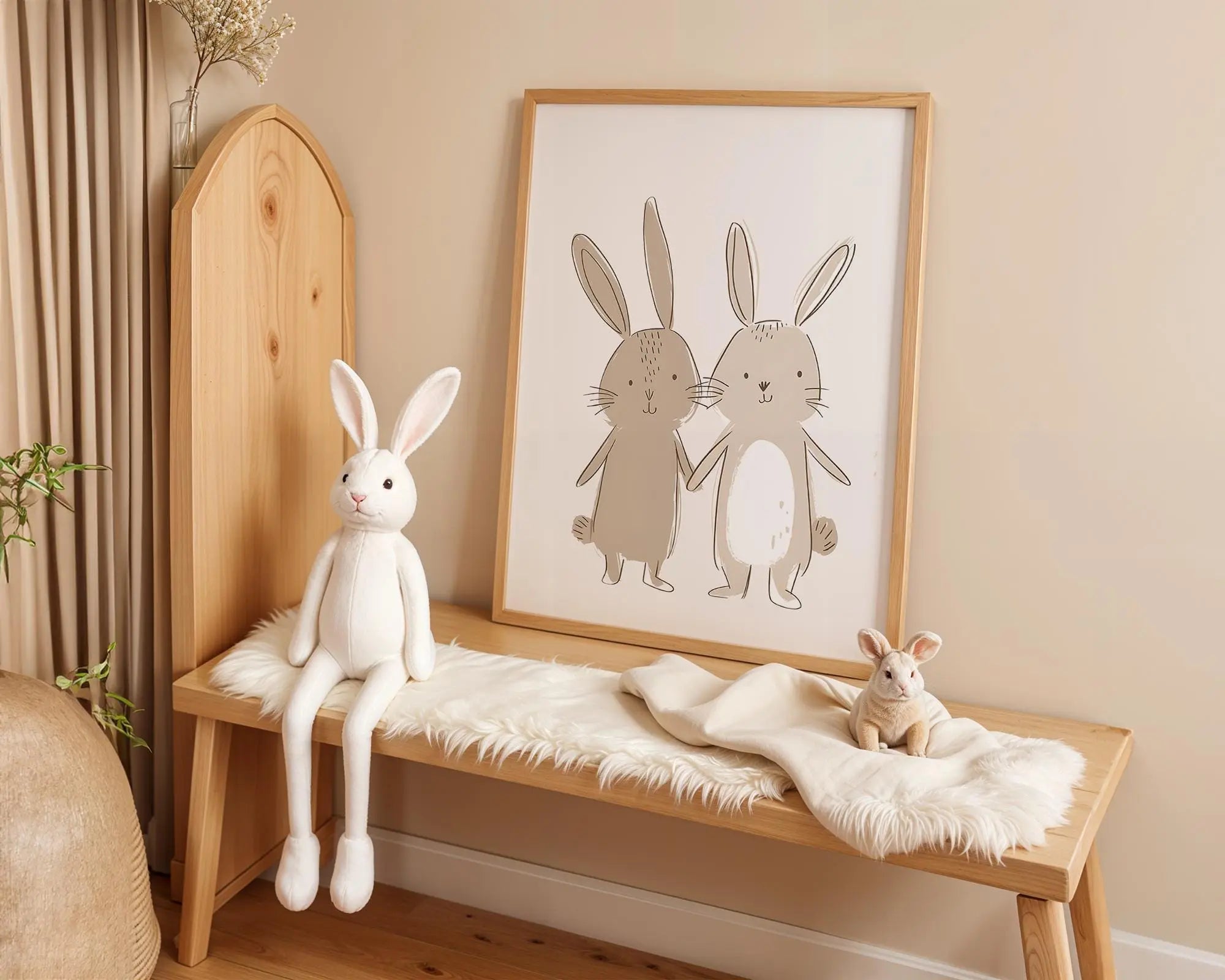 Playroom Ideas | Bunny Pair Nursery Wall Art | Neutral Woodland Animal Print wall art print, modern home decor, unframed artwork by Nomad & Nest