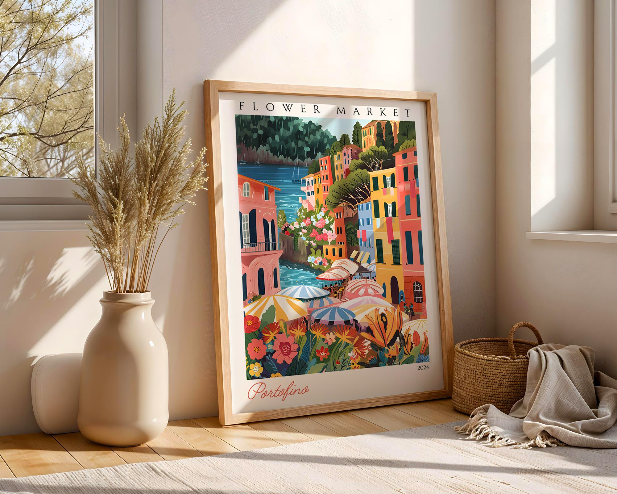 Portofino Flower Market Print | Colorful Italian Coastal Art wall art print, modern home decor, unframed artwork by Nomad & Nest