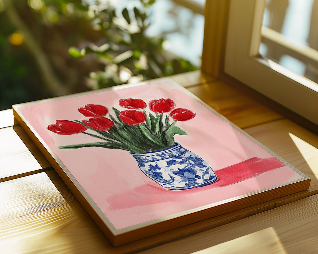 Red Tulips Print | Chinoiserie Vase, Floral Kitchen Art wall art print, modern home decor, unframed artwork by Nomad & Nest