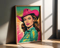 Modern Pop Art | Retro Cowgirl  Print | Vibrant Western Woman Portrait wall art print, modern home decor, unframed artwork by Nomad & Nest