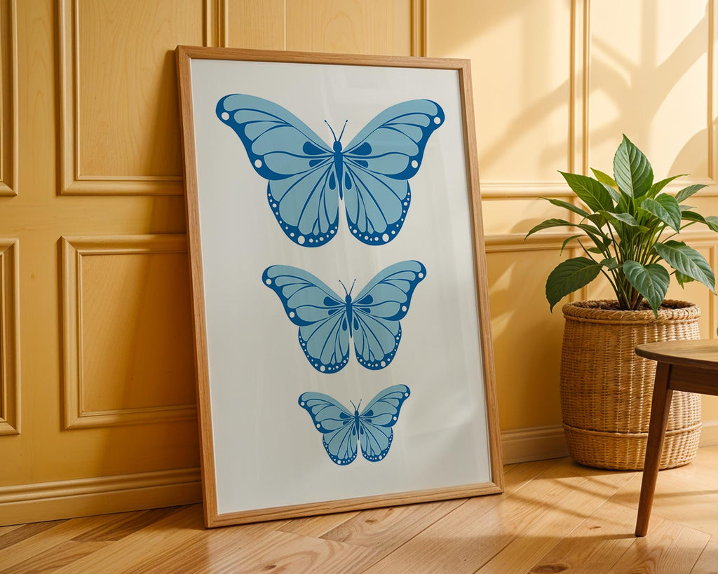 Blue Butterfly Trio Print | Minimalist Nature Wall Art wall art print, modern home decor, unframed artwork by Nomad & Nest