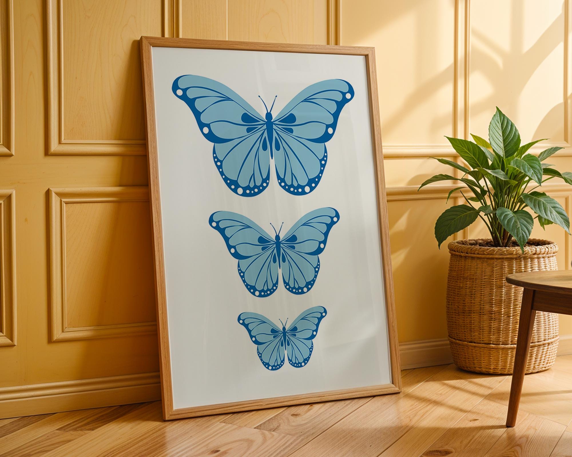 Blue Butterfly Trio Print | Minimalist Nature Wall Art wall art print, modern home decor, unframed artwork by Nomad & Nest