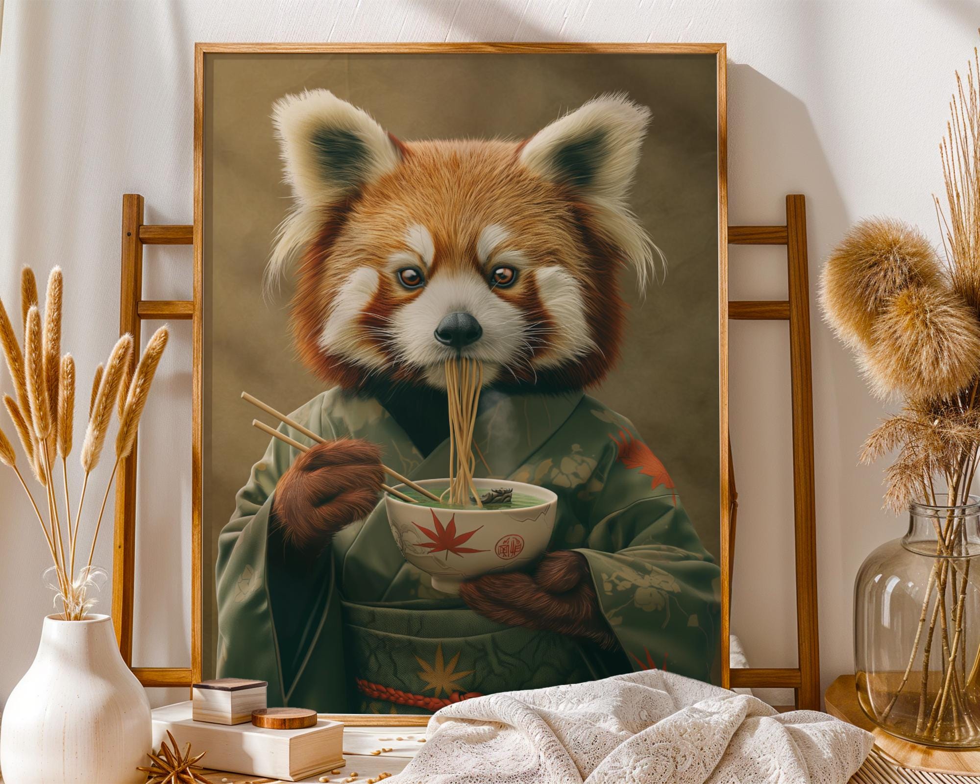 Red Panda Ramen Art Print | Kimono Animal Wall Decor wall art print, modern home decor, unframed artwork by Nomad & Nest