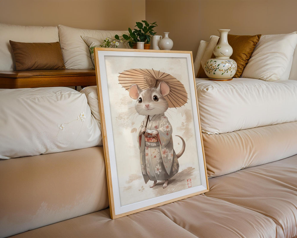 Japanese Poster | Kimono Mouse Print –  Zen Animal Wall Art wall art print, modern home decor, unframed artwork by Nomad & Nest