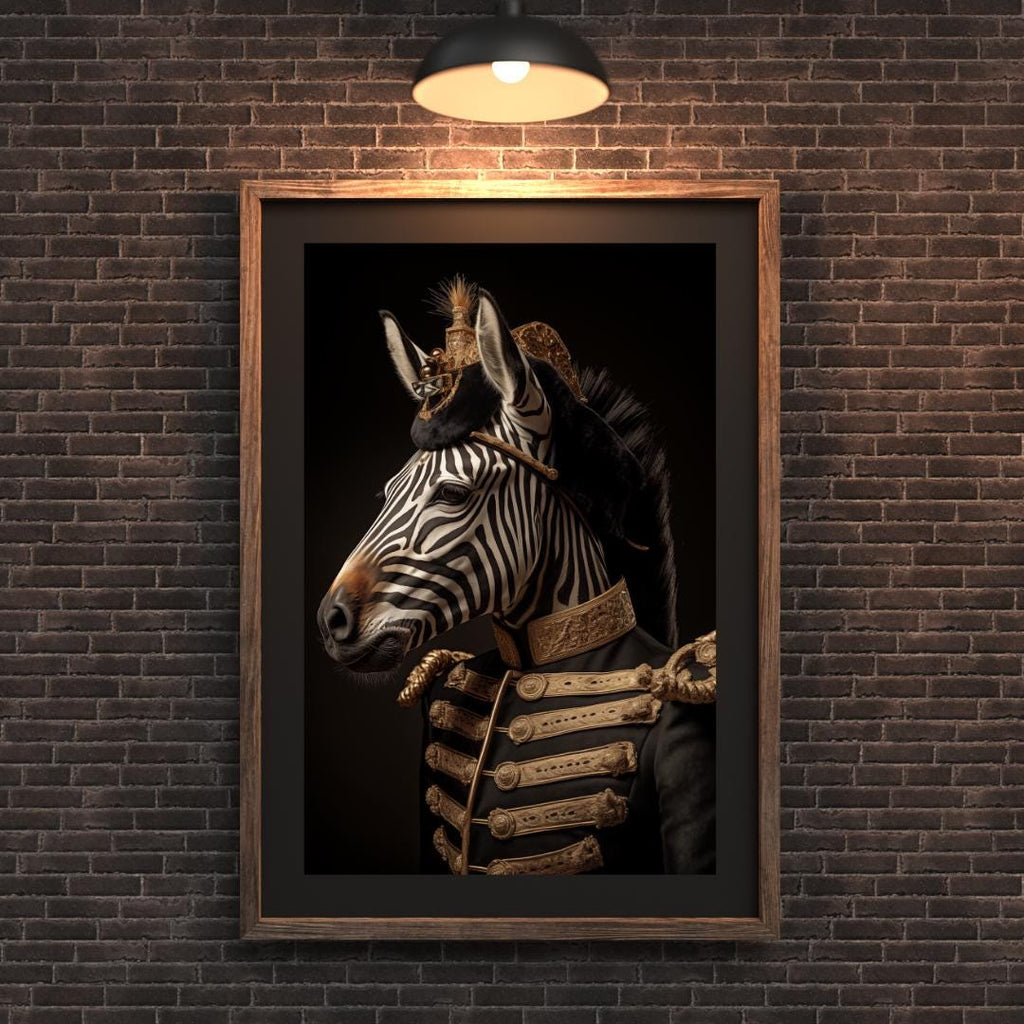 Regal Zebra Art Print | Military Uniform Animal Portrait wall art print, modern home decor, unframed artwork by Nomad & Nest
