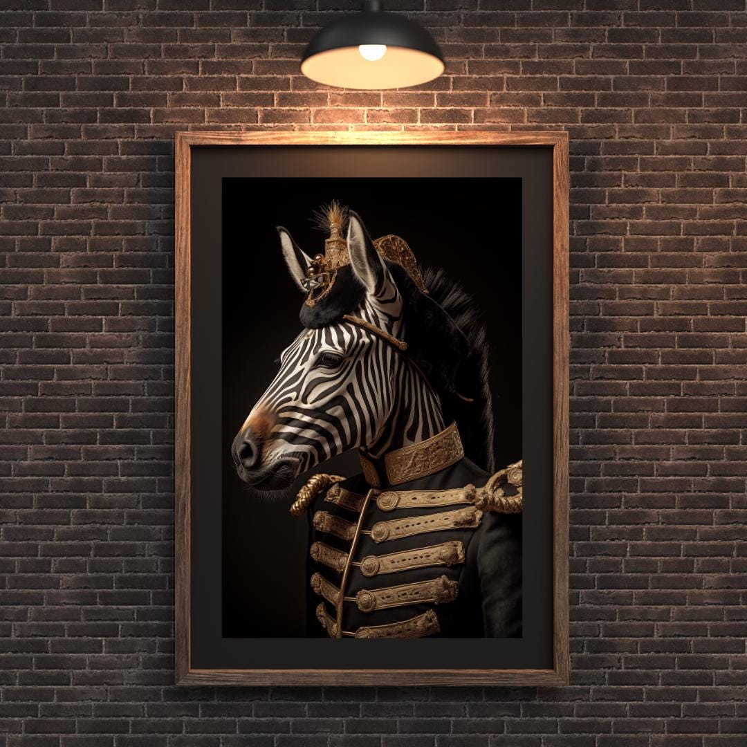 Regal Zebra Art Print | Military Uniform Animal Portrait wall art print, modern home decor, unframed artwork by Nomad & Nest