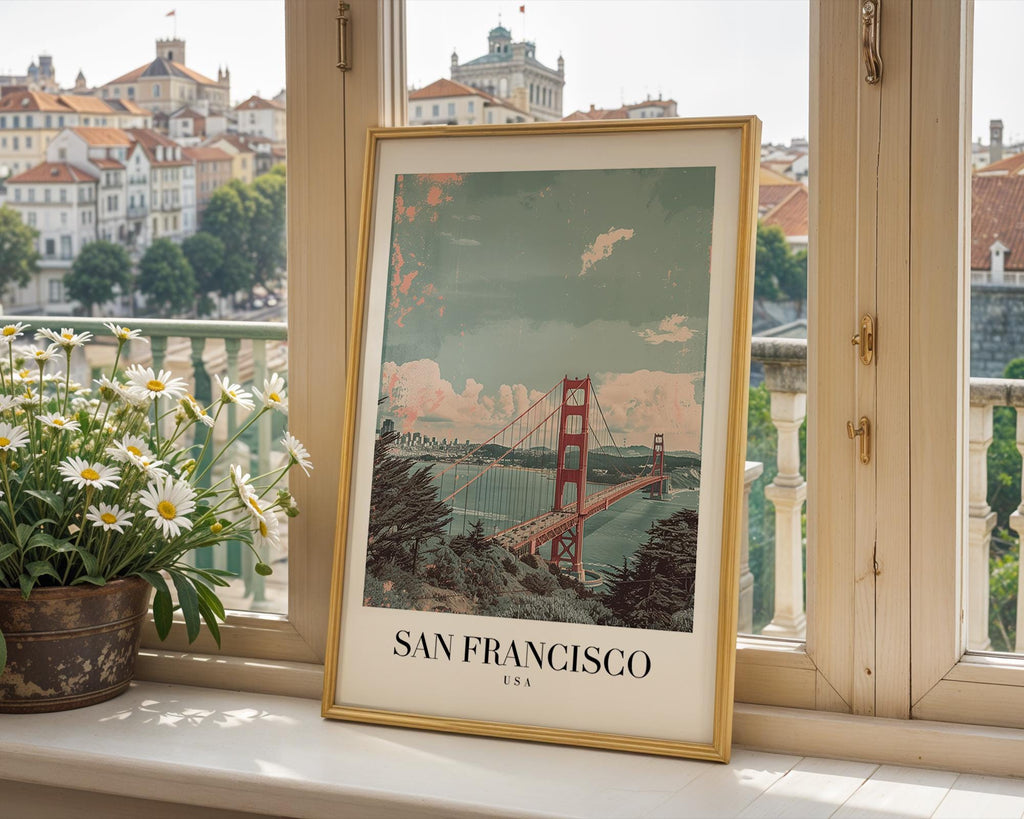 Golden Gate Bridge Print | San Francisco Retro Travel Poster wall art print, modern home decor, unframed artwork by Nomad & Nest