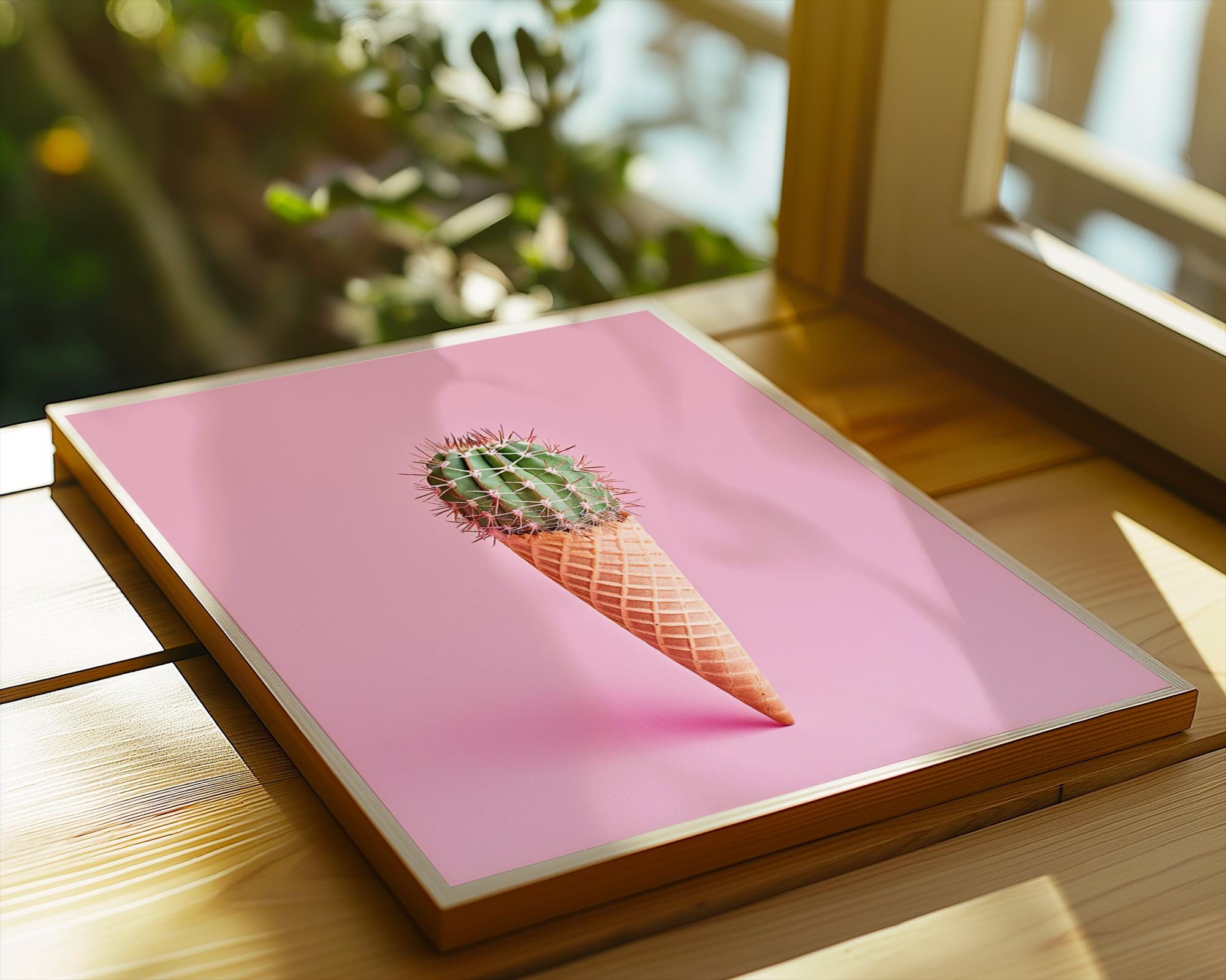 Colourful Prints | Cactus Ice Cream Cone Print | Pink Summer Botanical Art wall art print, modern home decor, unframed artwork by Nomad & Nest
