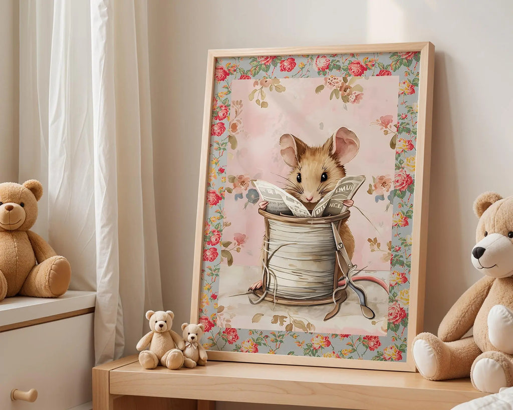 Playroom Ideas | Mouse Reading Nursery Wall Art | Vintage Animal Storybook Print wall art print, modern home decor, unframed artwork by Nomad & Nest