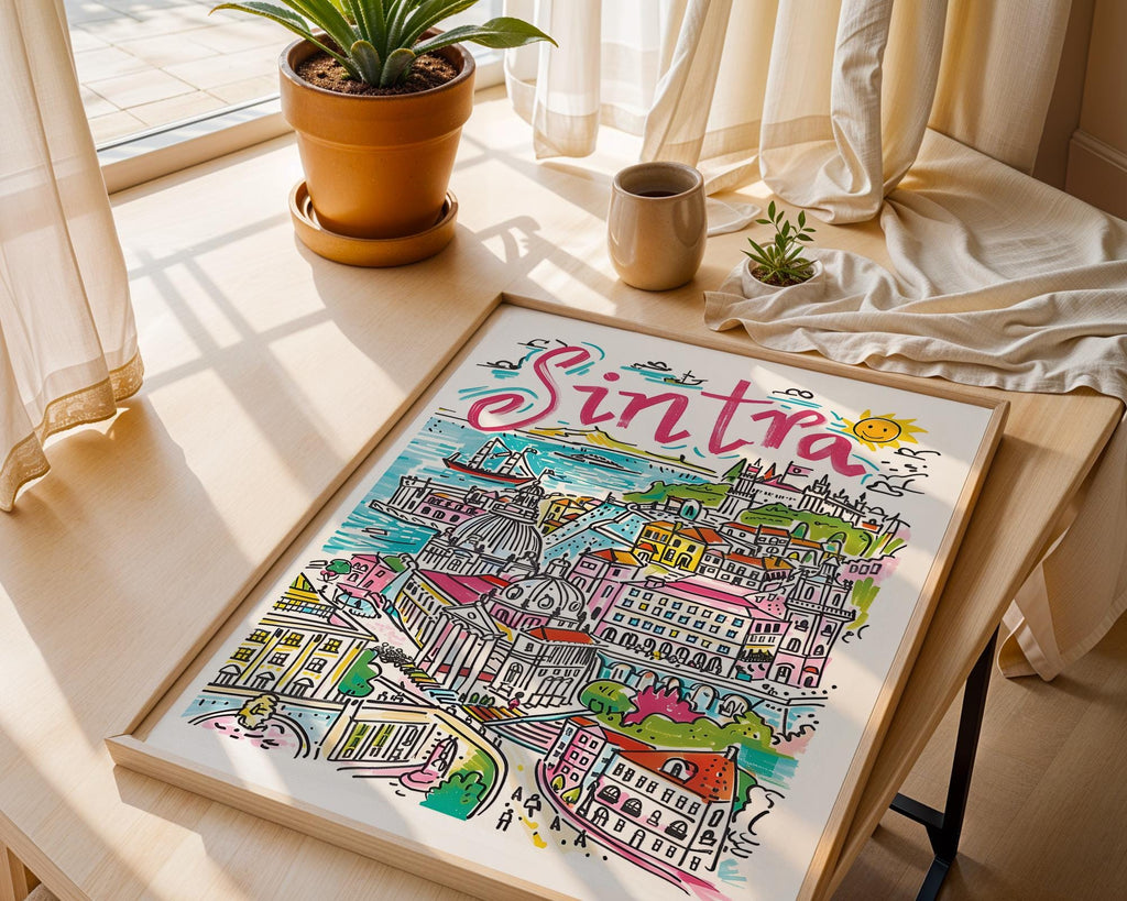 Sintra Portugal Travel Poster | Colorful Cityscape Art Print wall art print, modern home decor, unframed artwork by Nomad & Nest