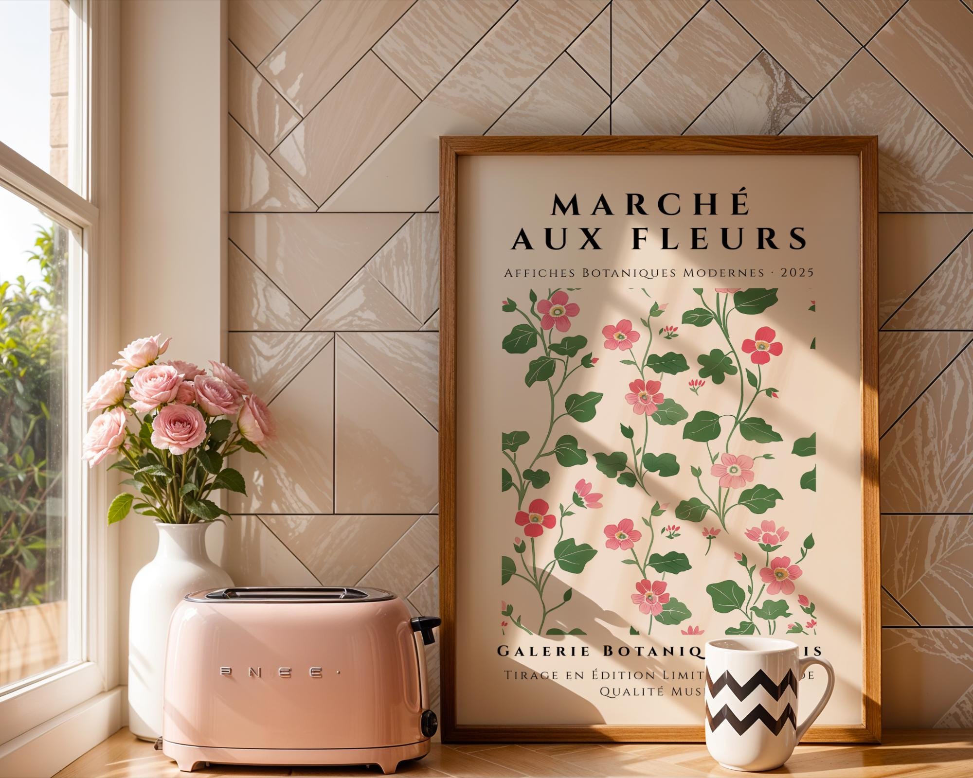 French Botanical Print | Pink Field Flowers, Cottage Decor wall art print, modern home decor, unframed artwork by Nomad & Nest