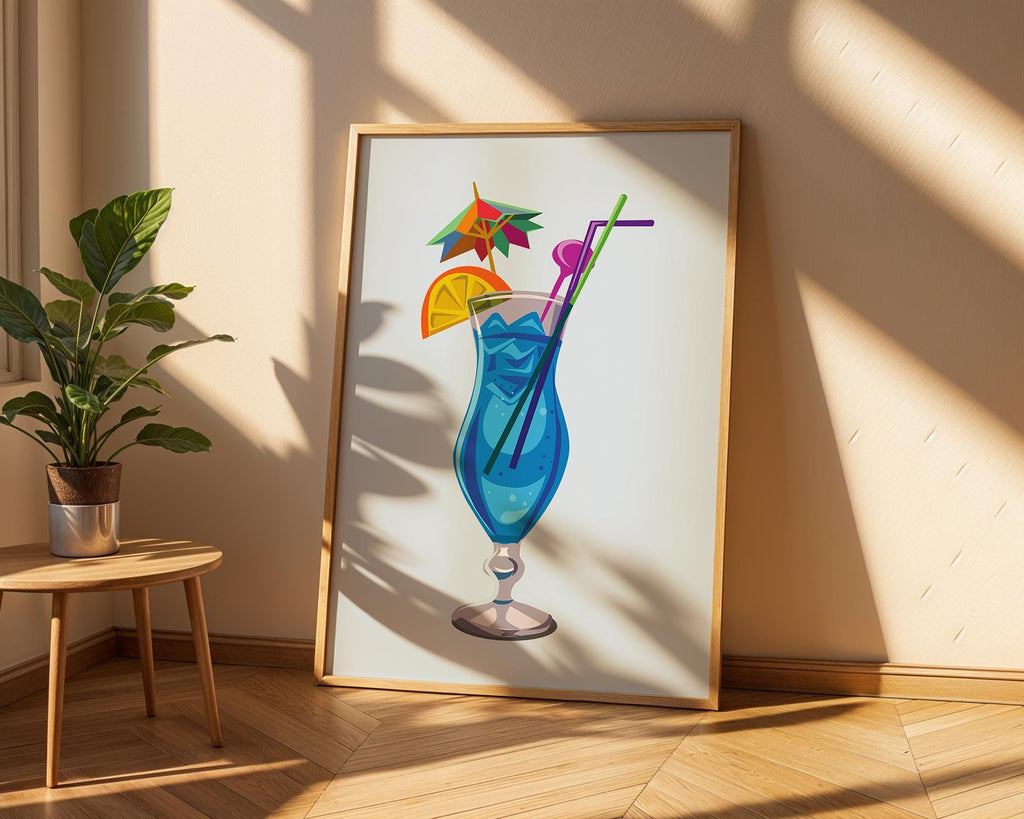 Blue Cocktail Art Print | Tropical Bar Wall Decor wall art print, modern home decor, unframed artwork by Nomad & Nest