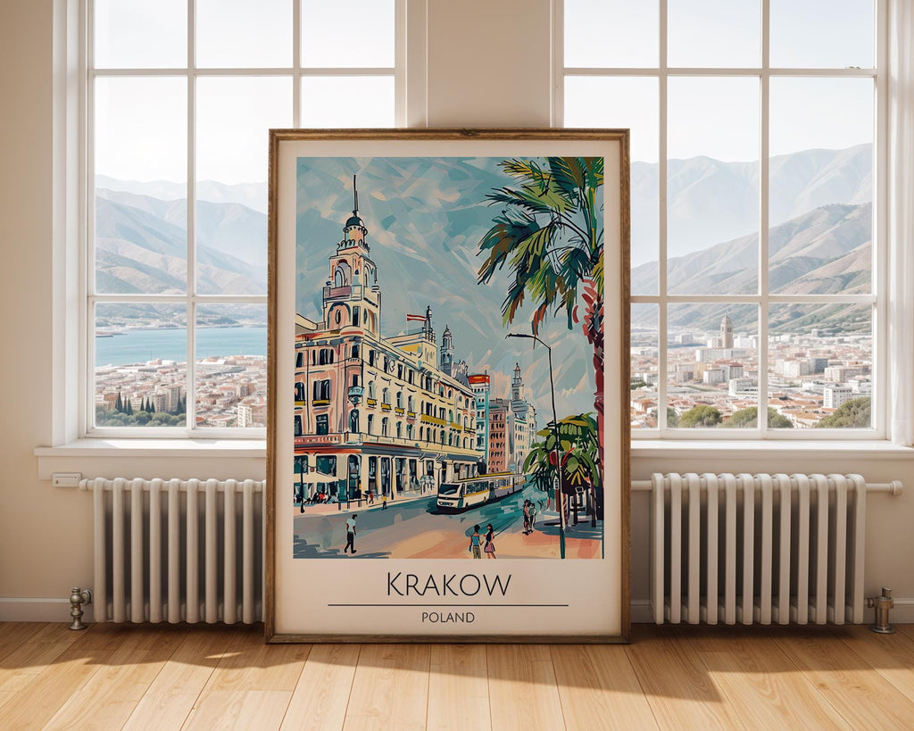 Krakow Poland Travel Poster | European City Street Scene Art Print wall art print, modern home decor, unframed artwork by Nomad & Nest