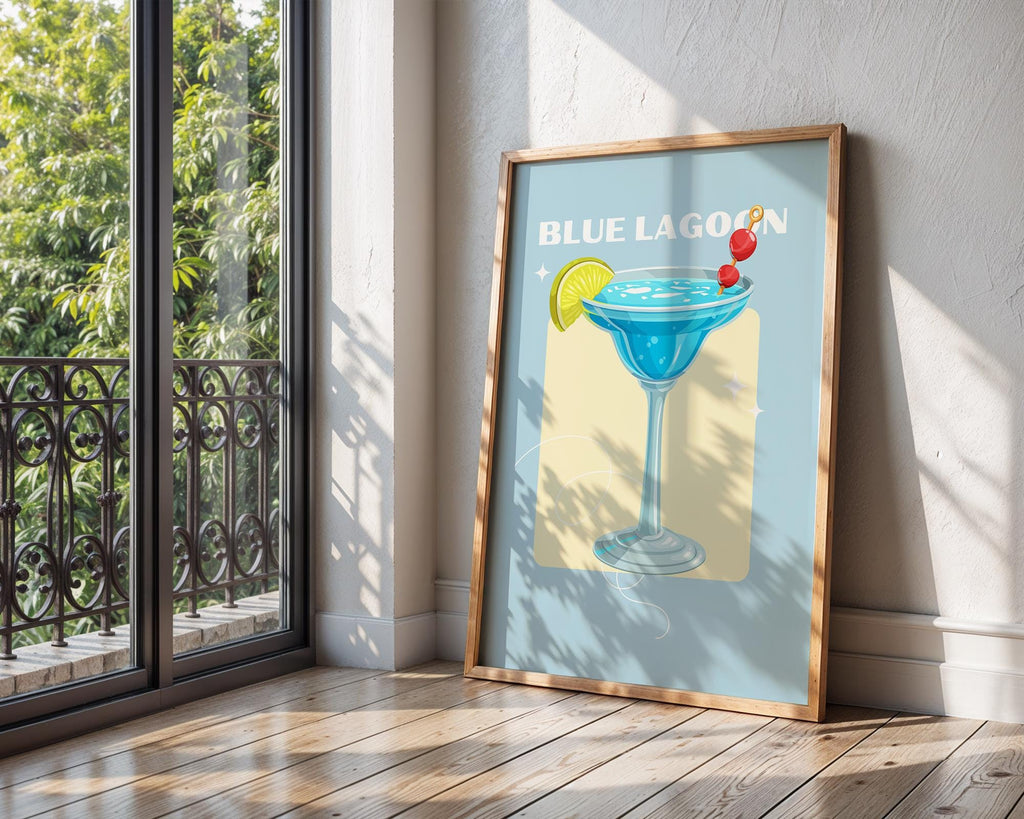 Blue Lagoon Cocktail Art Print | Tropical Bar Decor wall art print, modern home decor, unframed artwork by Nomad & Nest